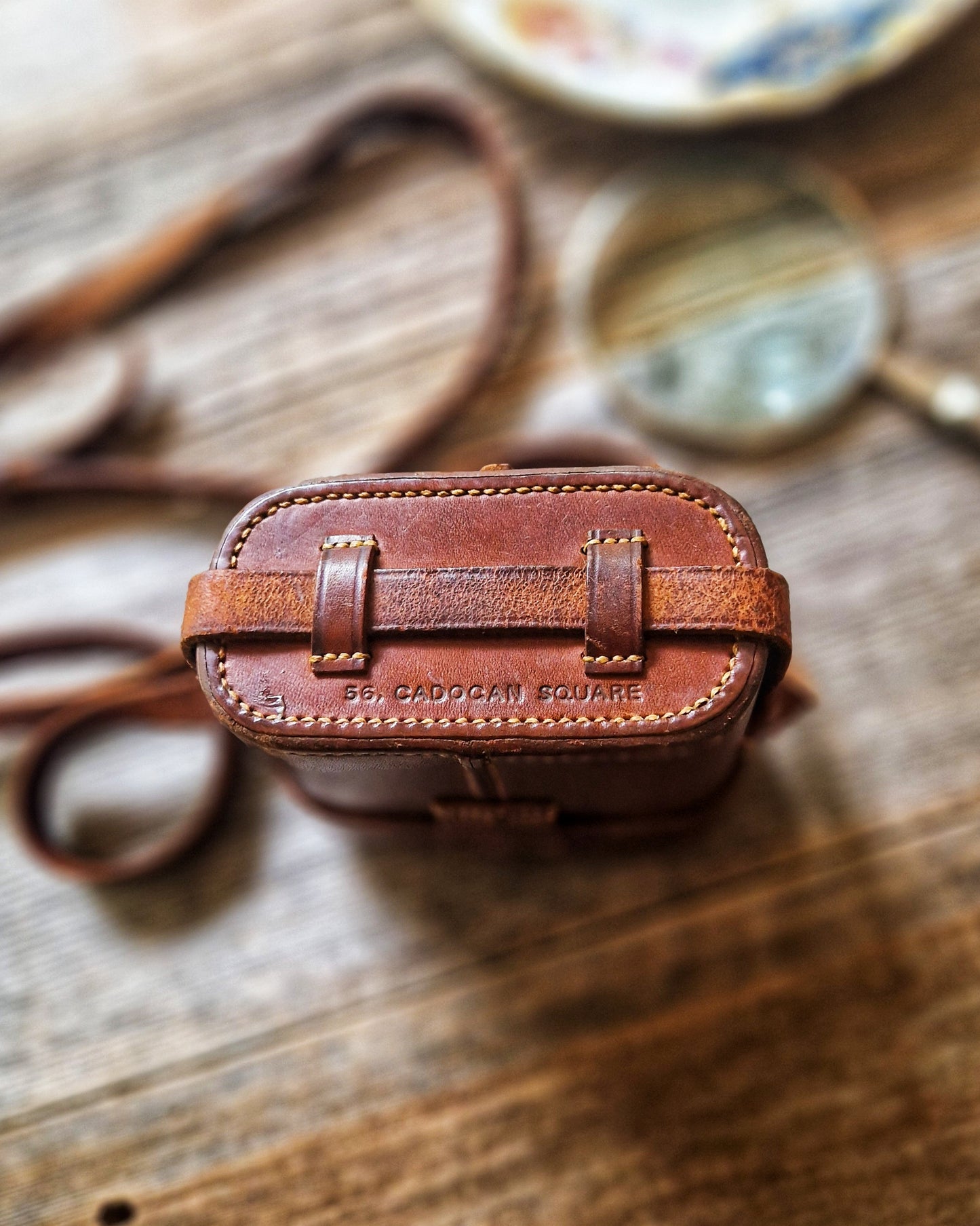 1920s Zeiss Jena Teleater 3x Binoculars in Monogrammed Leather Case by C.W. Dixey, London