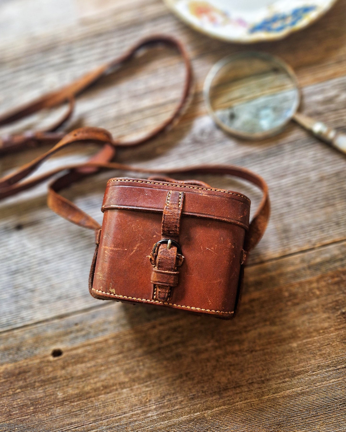 1920s Zeiss Jena Teleater 3x Binoculars in Monogrammed Leather Case by C.W. Dixey, London