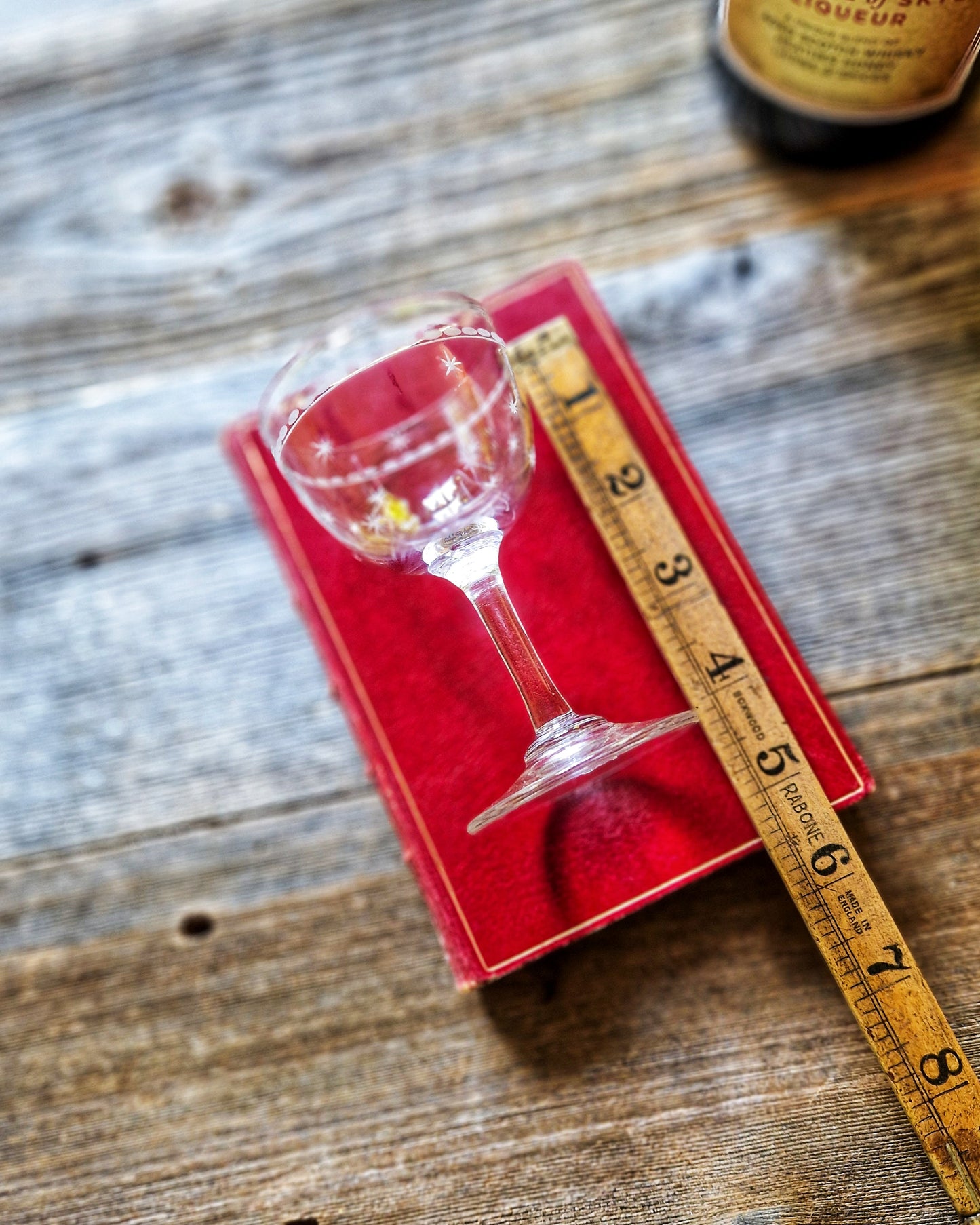 Pair of English Hand-Blown Port Glasses from Mid-1800s | Starburst Design, Victorian Antique Barware