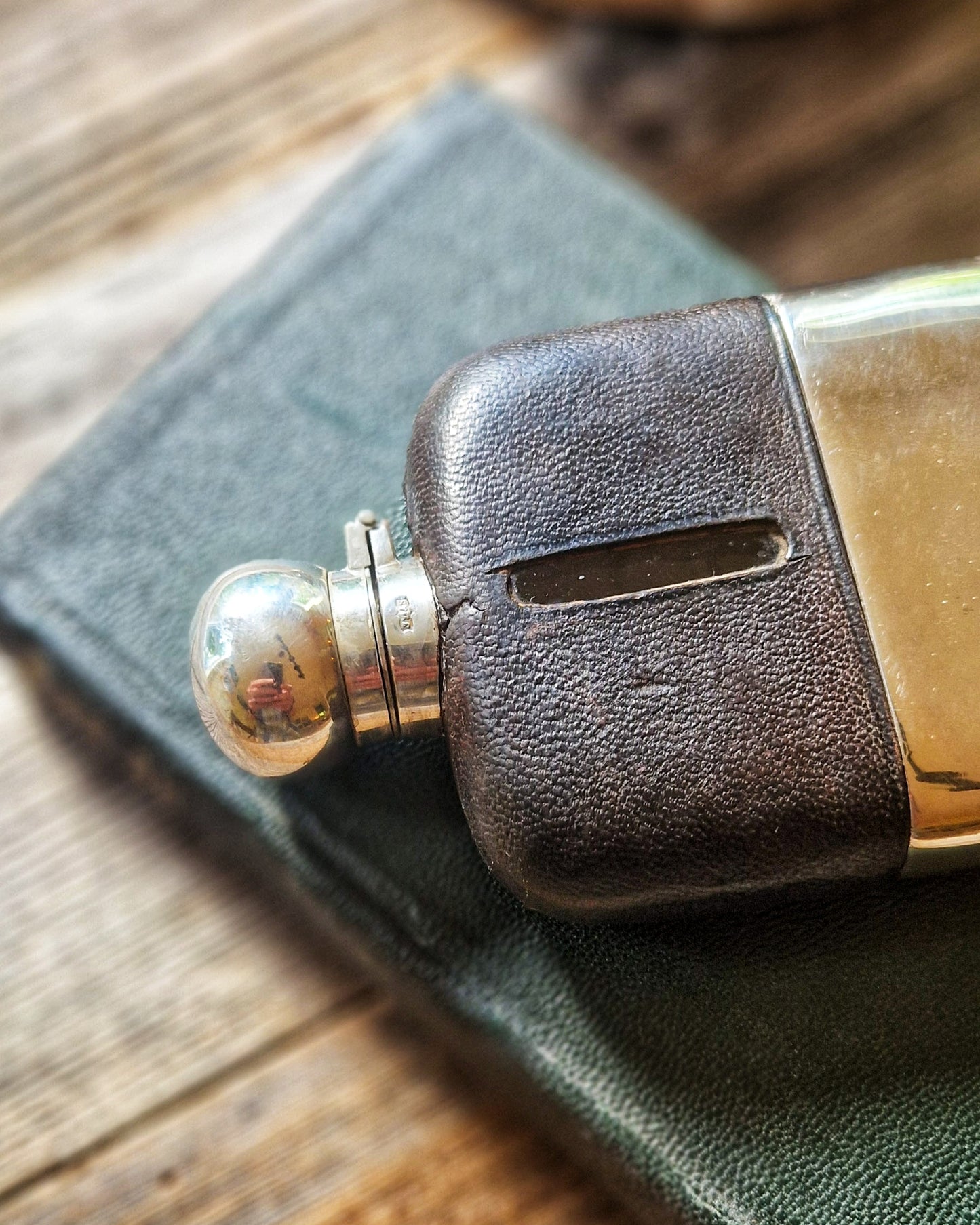 1930s James Dixon Hip Flask | 5 Inch Silver Plate & Leather Pocket Flask with Bayonet Cap & Removable Cup, Model 583A