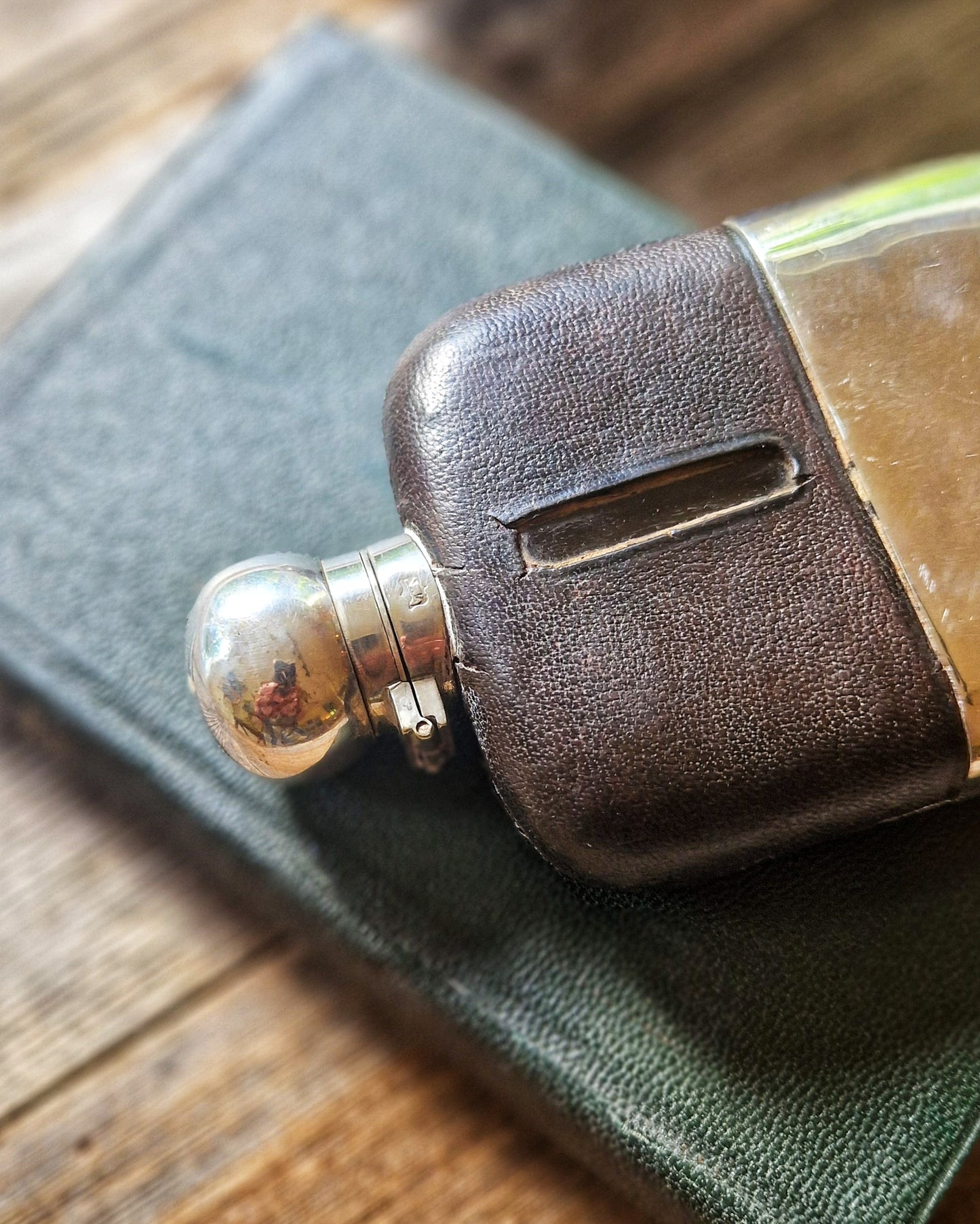 1930s James Dixon Hip Flask | 5 Inch Silver Plate & Leather Pocket Flask with Bayonet Cap & Removable Cup, Model 583A