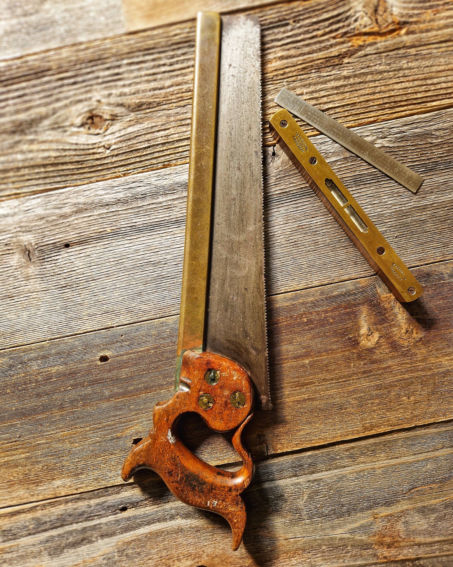 Mid-1800s Brass-Backed Tenon Saw by Drabble & Sanderson | 14-Inch Saw with Beech Handle - Collectible Antique Tool