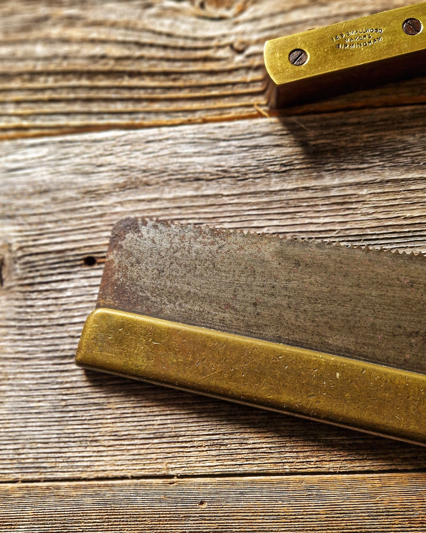 Mid-1800s Brass-Backed Tenon Saw by Drabble & Sanderson | 14-Inch Saw with Beech Handle - Collectible Antique Tool