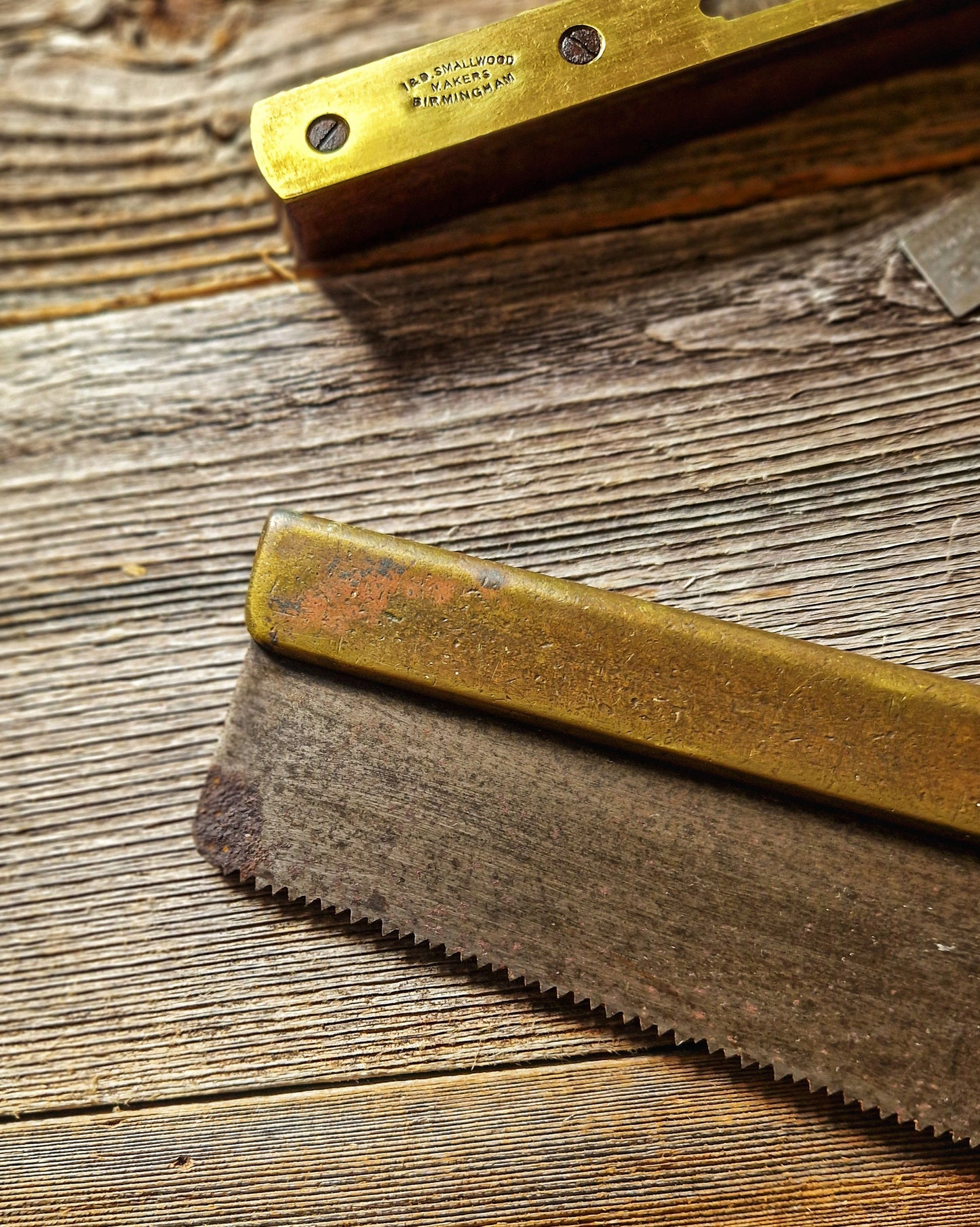 Mid-1800s Brass-Backed Tenon Saw by Drabble & Sanderson | 14-Inch Saw with Beech Handle - Collectible Antique Tool
