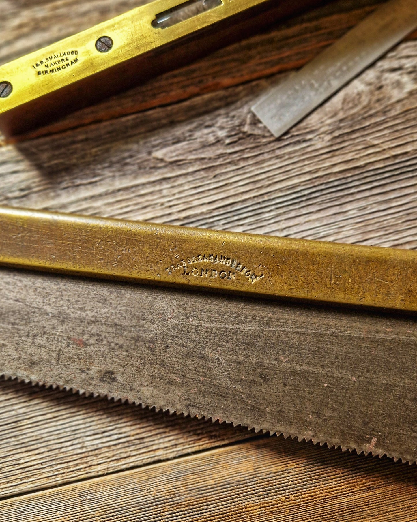 Mid-1800s Brass-Backed Tenon Saw by Drabble & Sanderson | 14-Inch Saw with Beech Handle - Collectible Antique Tool