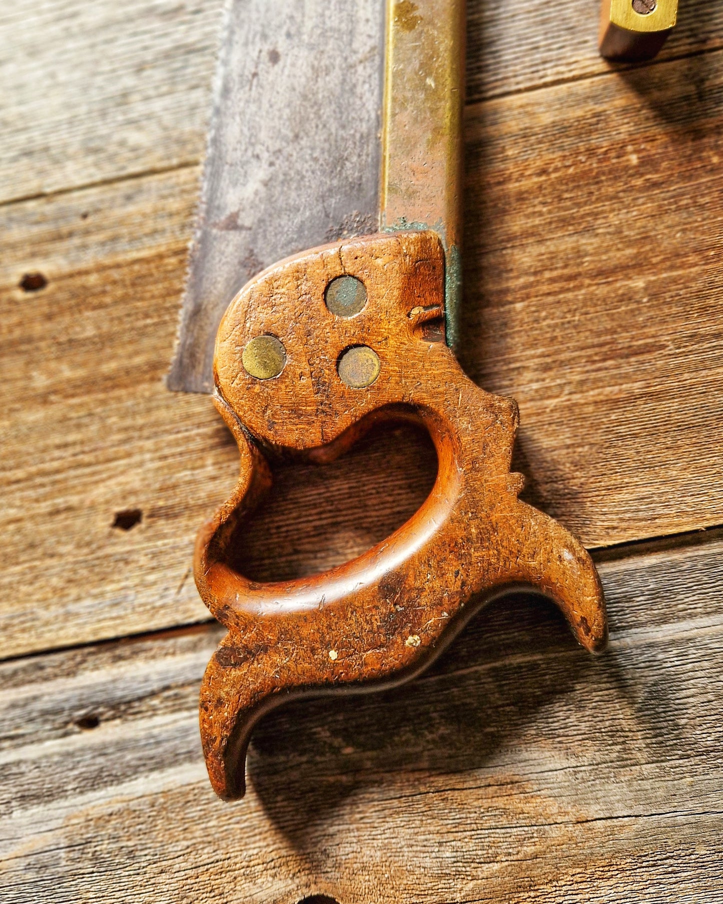 Mid-1800s Brass-Backed Tenon Saw by Drabble & Sanderson | 14-Inch Saw with Beech Handle - Collectible Antique Tool