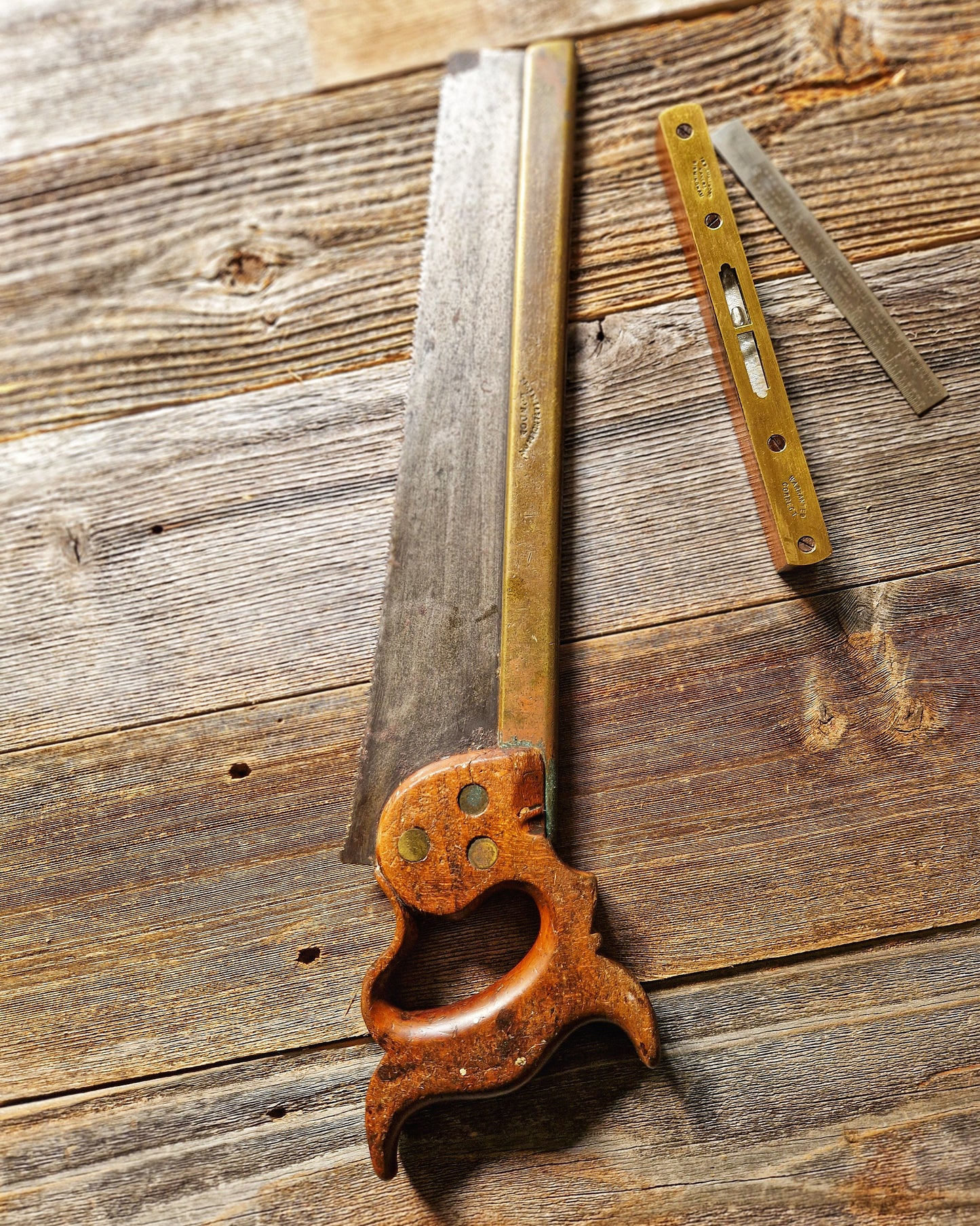 Mid-1800s Drabble & Sanderson Brass-Backed Tenon Saw | 14-Inch Saw with Beech Handle