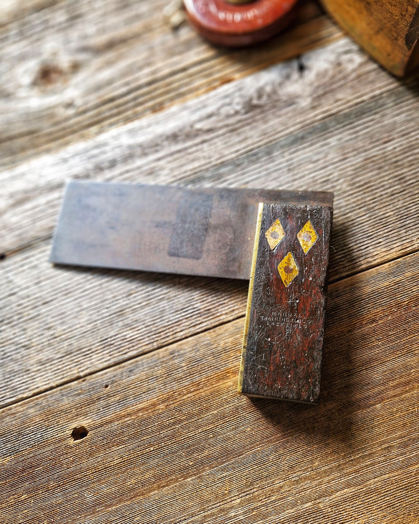 Antique Try Square by Manual Training Tool Co. | 6-Inch Steel Blade, Brass-Edged Rosewood Stock – Early 1900s Classroom Tool
