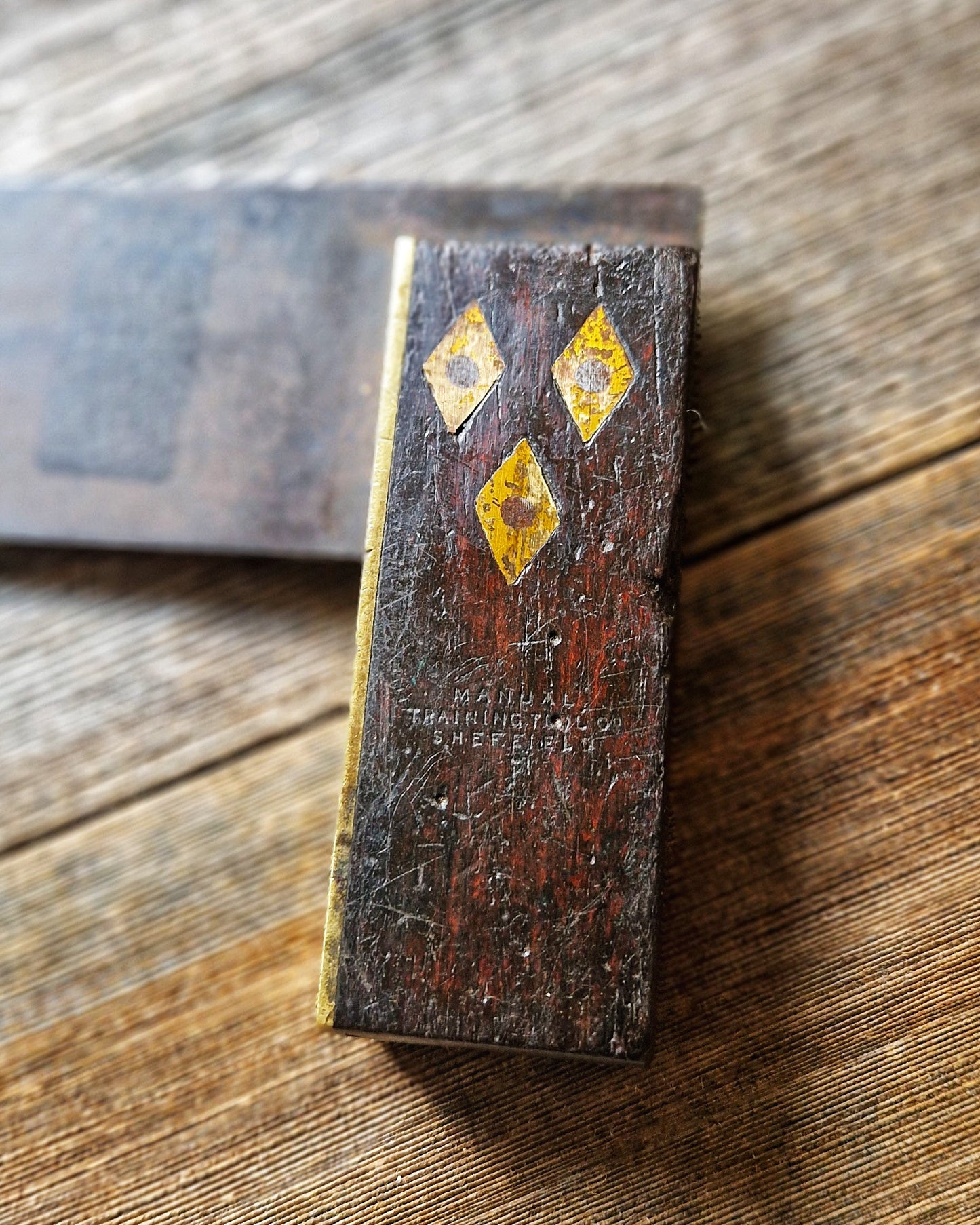 Antique Try Square by Manual Training Tool Co. | 6-Inch Steel Blade, Brass-Edged Rosewood Stock – Early 1900s Classroom Tool
