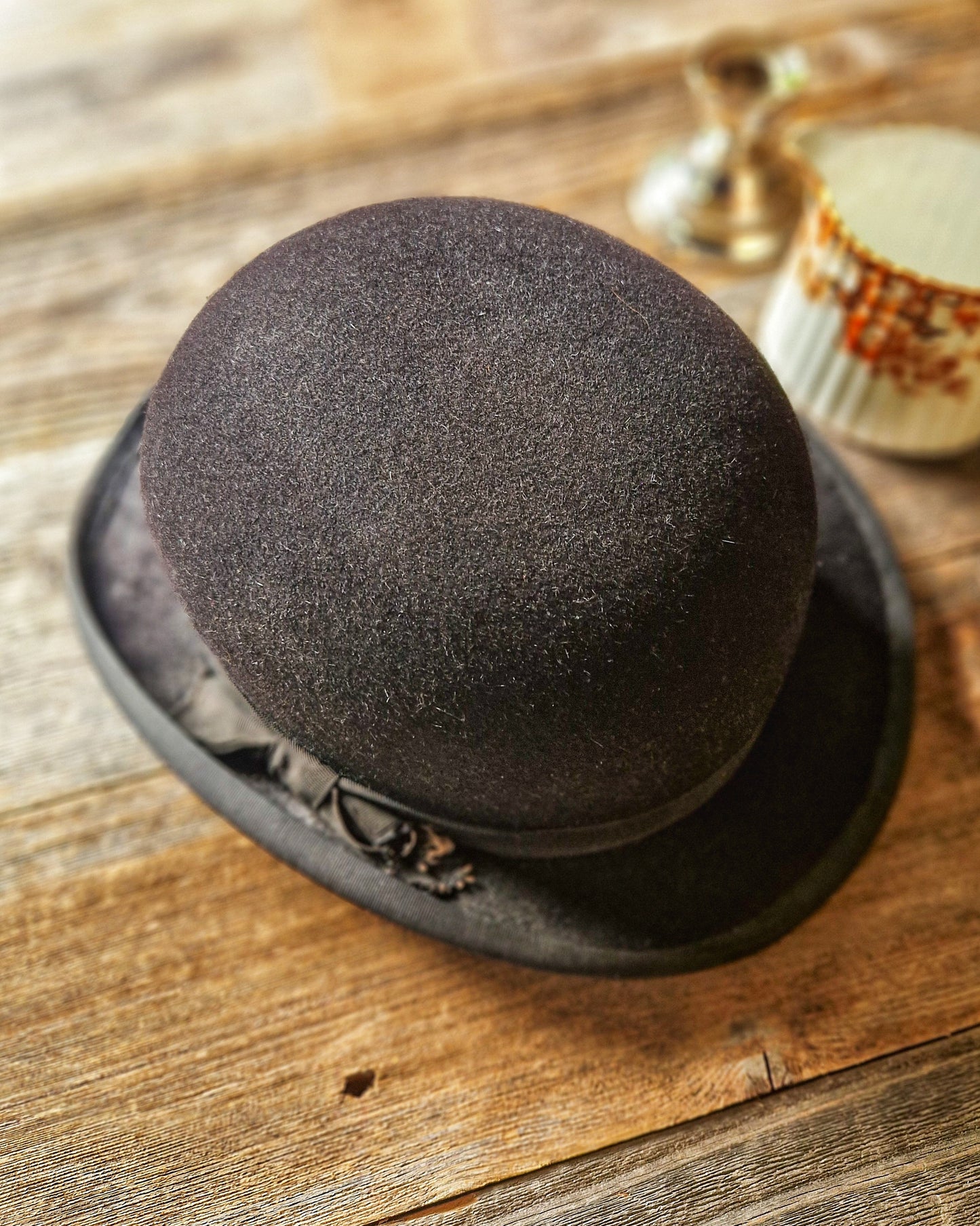 Classic Vintage Bowler Hat (“Coke”) by Lock & Co. of London | 1950-1970 Hard Felt Hat with Satin Lining and Monogram