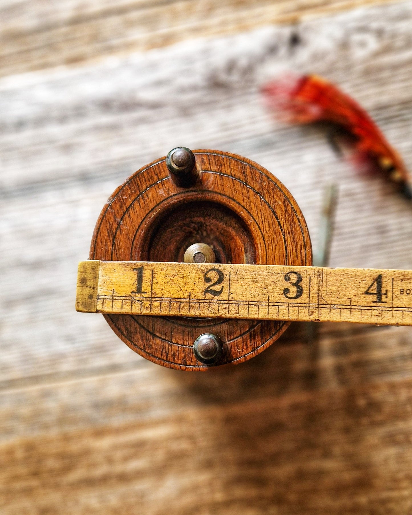 Early 1900s Nottingham Fishing Reel | 3-Inch Wood & Brass Antique Reel with Ebonite Handles