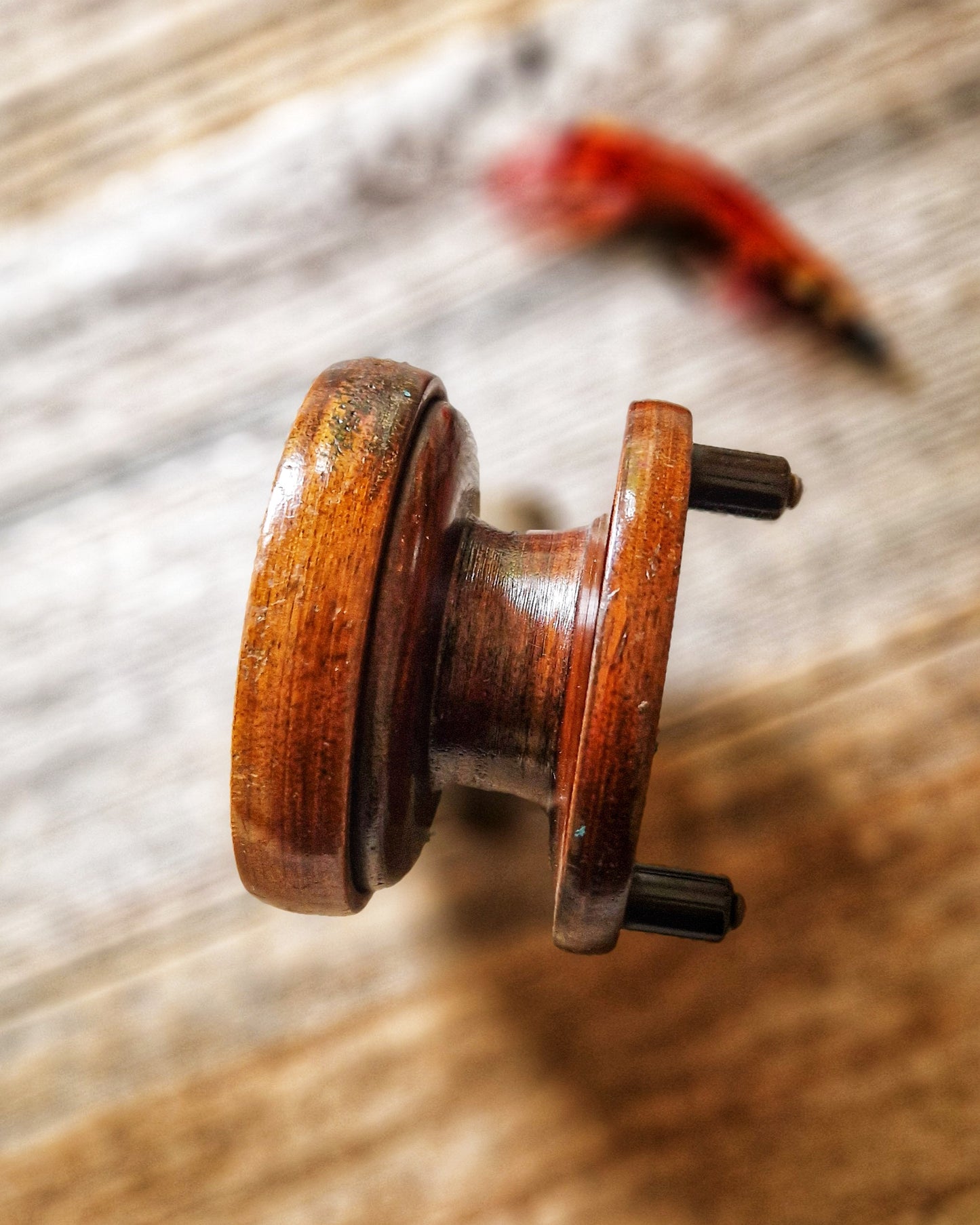 Early 1900s Nottingham Fishing Reel | 3-Inch Wood & Brass Antique Reel with Ebonite Handles