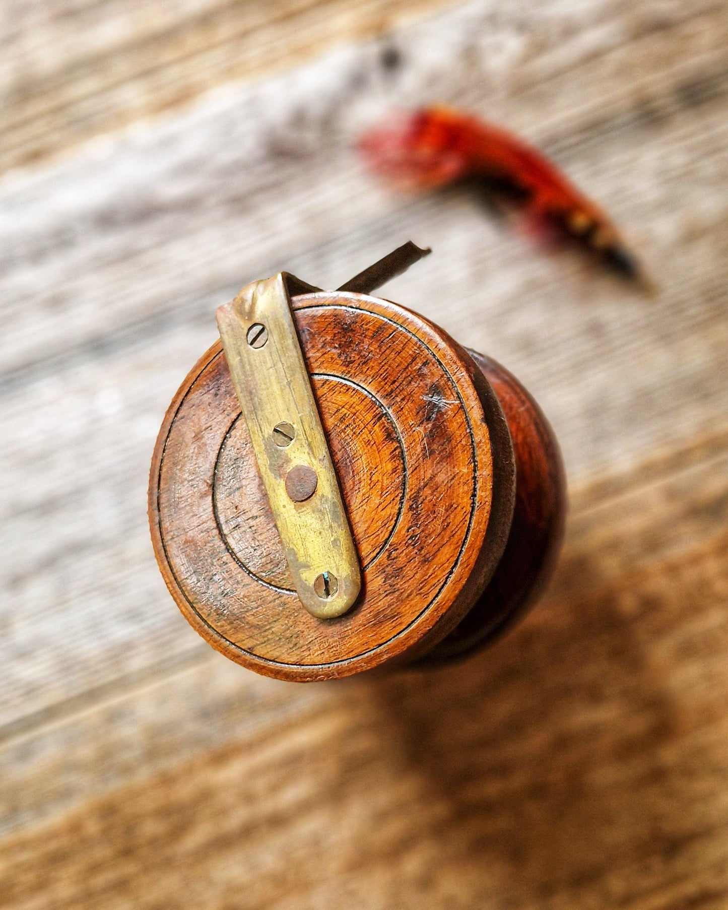 Early 1900s Nottingham Fishing Reel | 3-Inch Wood & Brass Antique Reel with Ebonite Handles