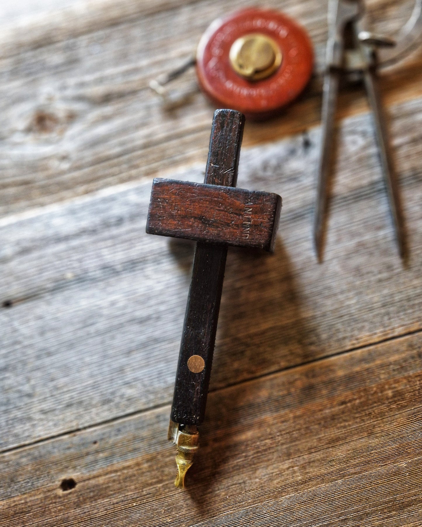 Antique Marples Mortise Gauge in Rosewood & Brass | Late Victorian English Woodworking Tool