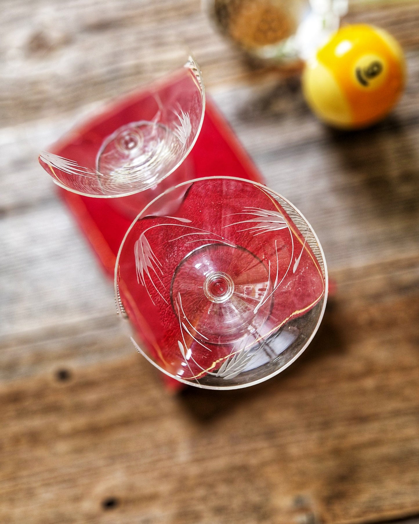 Mid-Century Wheat-Etched Mini Coupes by Sasaki (Pair) | Vintage Cocktail Glasses, Japan Barware
