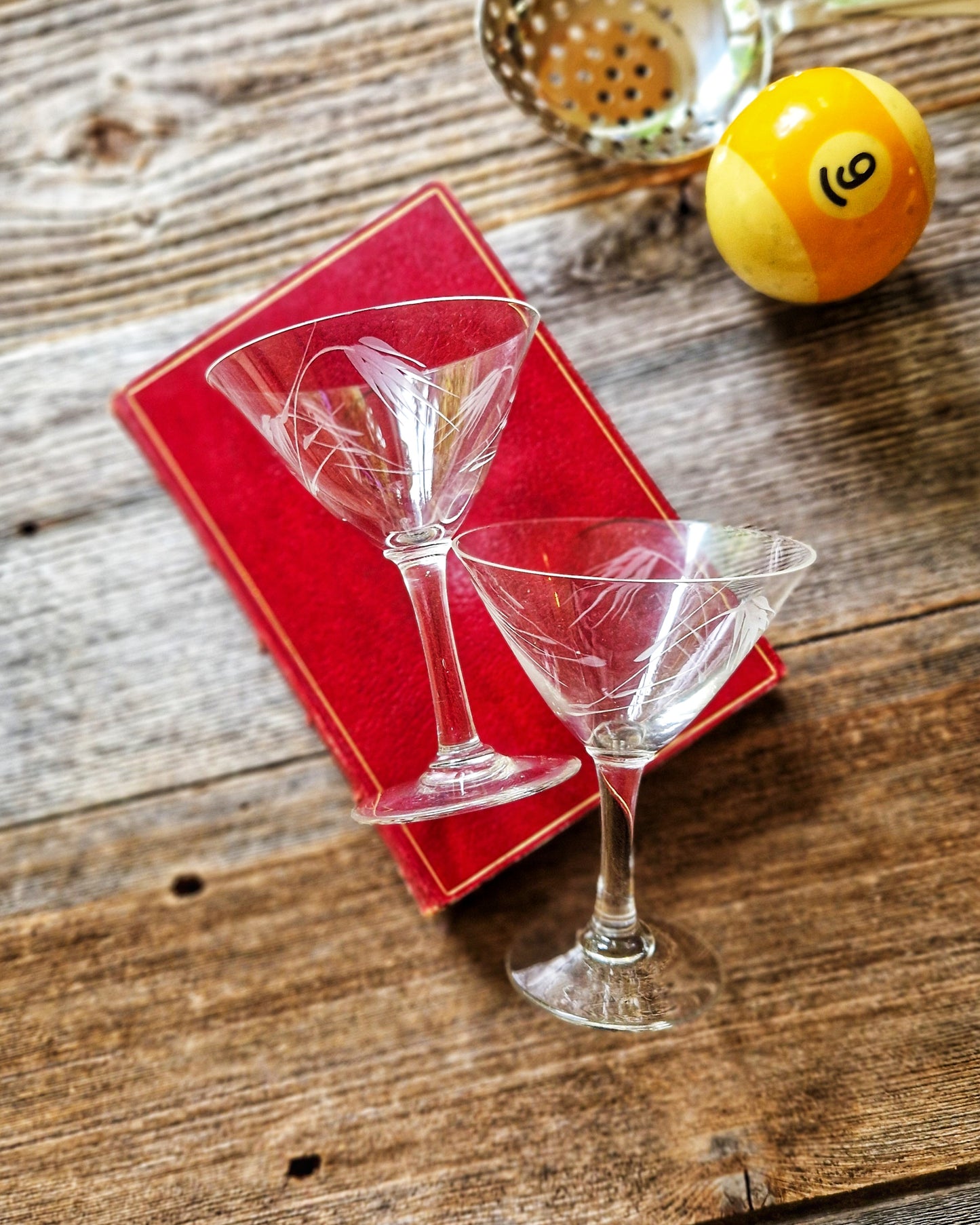 Mid-Century Wheat-Etched Mini Coupes by Sasaki (Pair) | Vintage Cocktail Glasses, Japan Barware