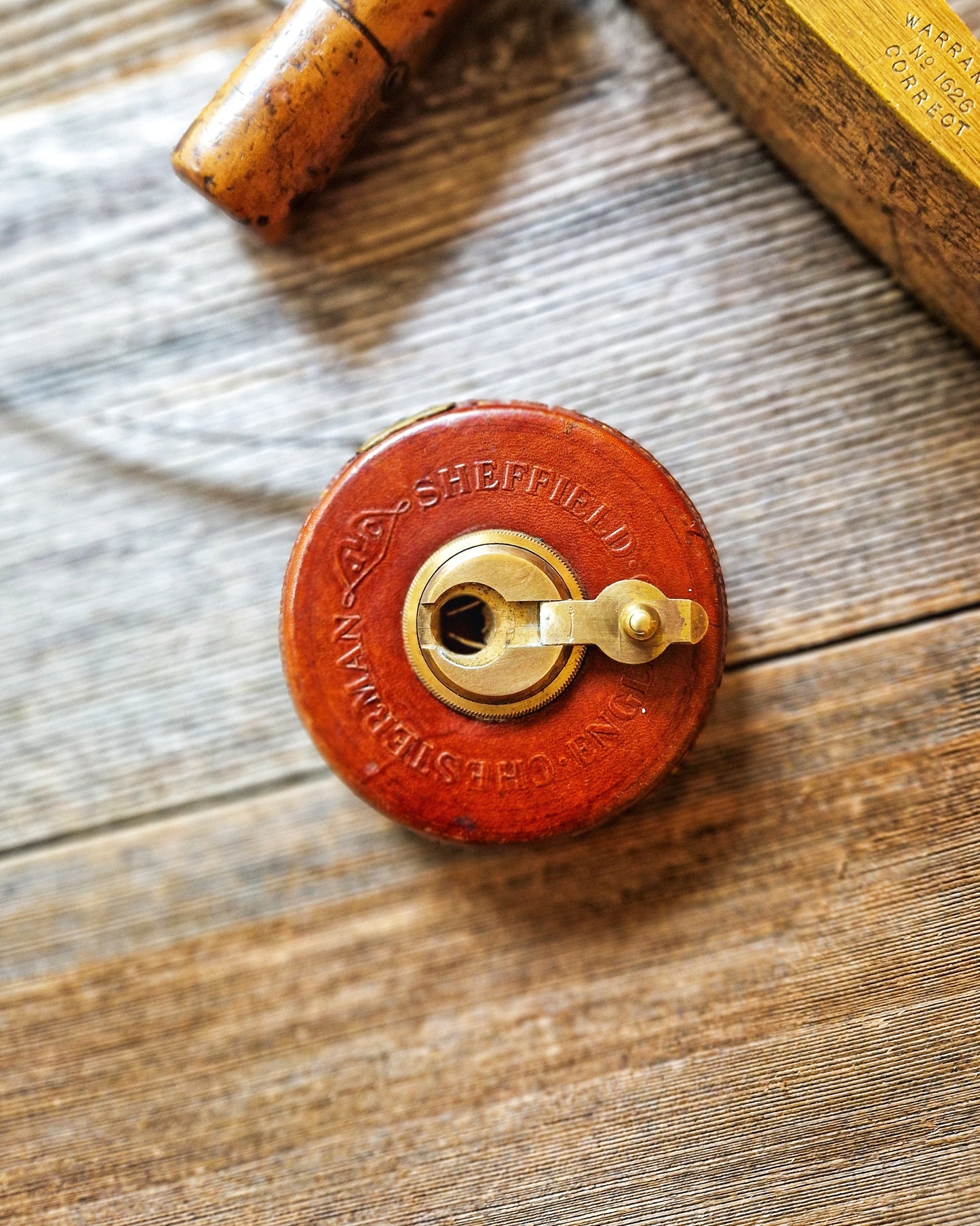 Chesterman 50-Foot Steel Tape Measure in Leather Case (1930s–40s) | Pristine Vintage Measuring Tool