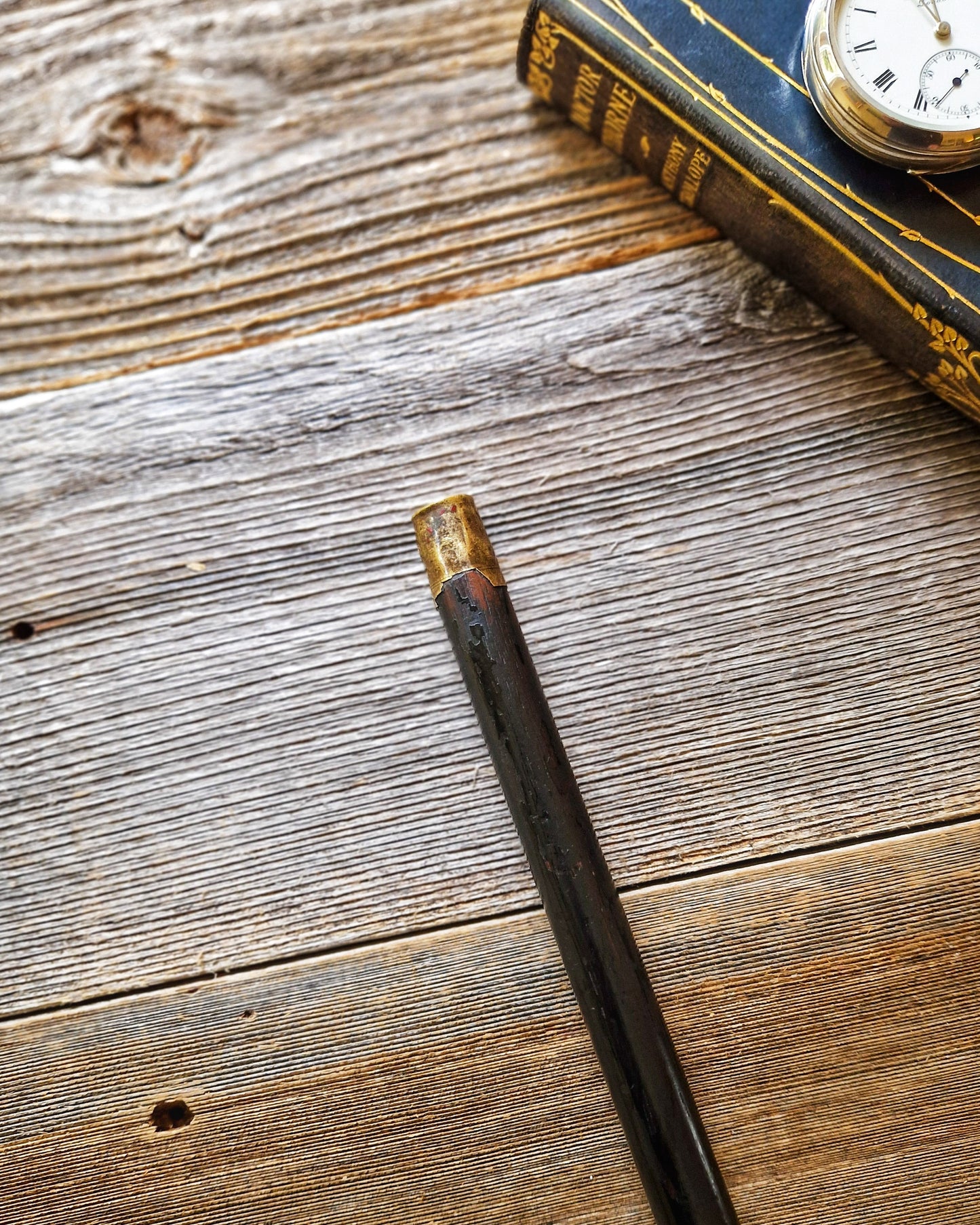 Antique Walking Cane with Sterling Silver Pommel Top and Ebonized Hardwood Shaft | London 1927–28