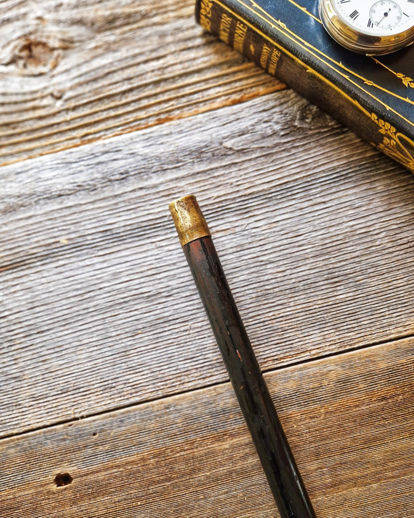 Antique Walking Cane with Sterling Silver Pommel Top and Ebonized Hardwood Shaft | London 1927–28