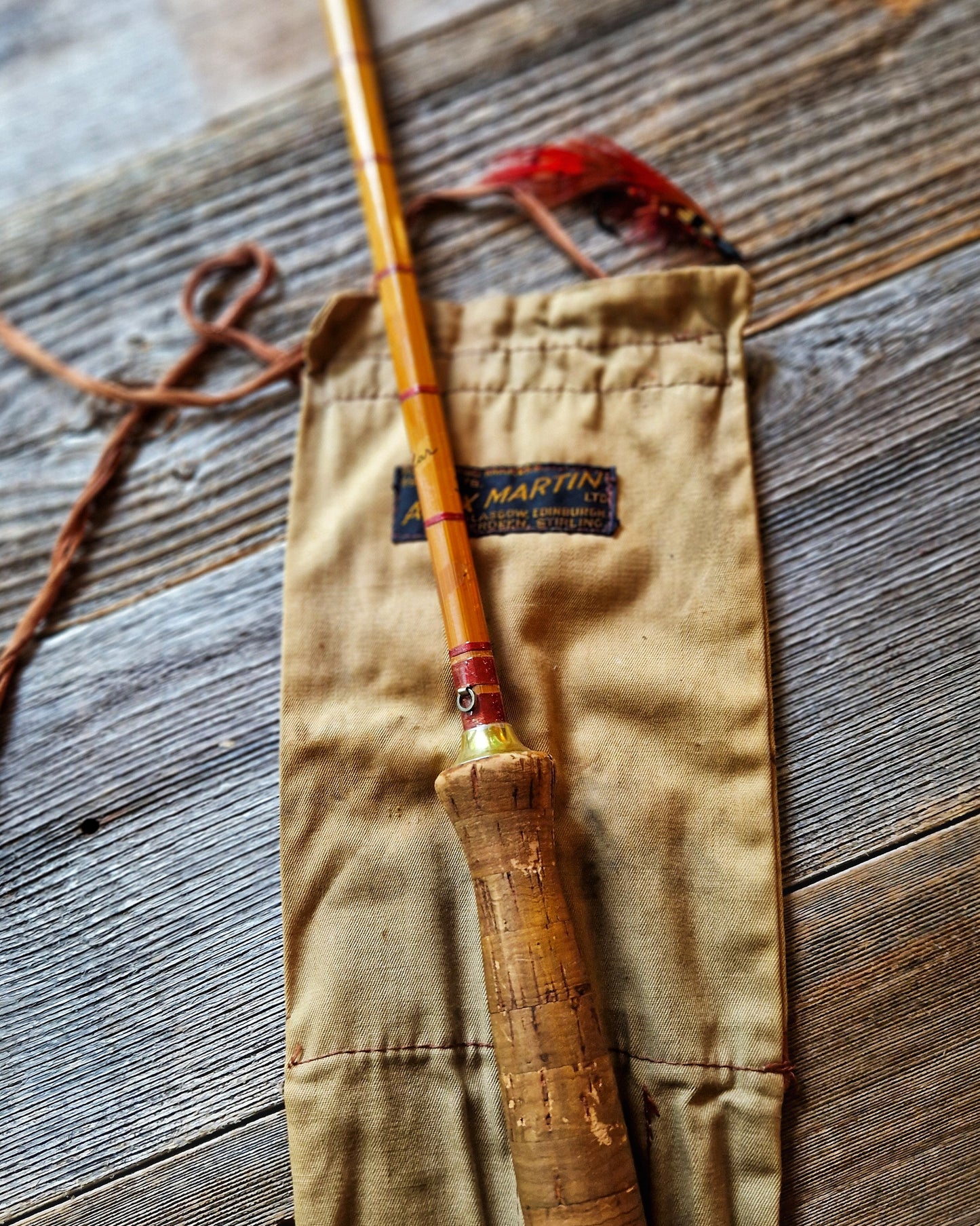 1940s Scottish Split Cane Fly Rod “The Popular” by Alex Martin | 3-Piece 9’10” Vintage Fishing Rod with Original Cloth Case
