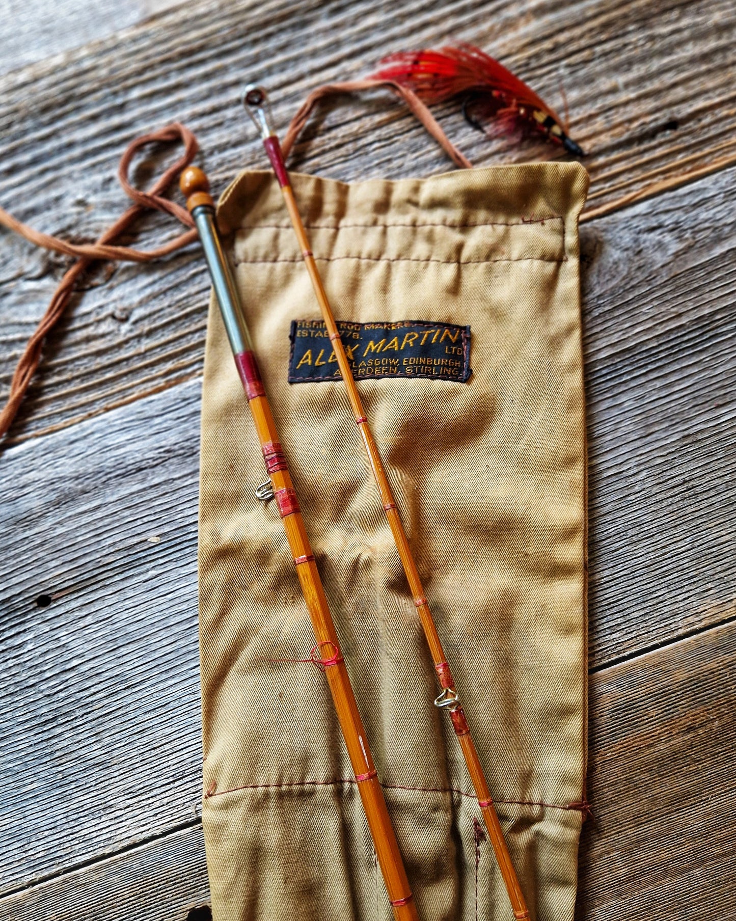 1940s Scottish Split Cane Fly Rod “The Popular” by Alex Martin | 3-Piece 9’10” Vintage Fishing Rod with Original Cloth Case