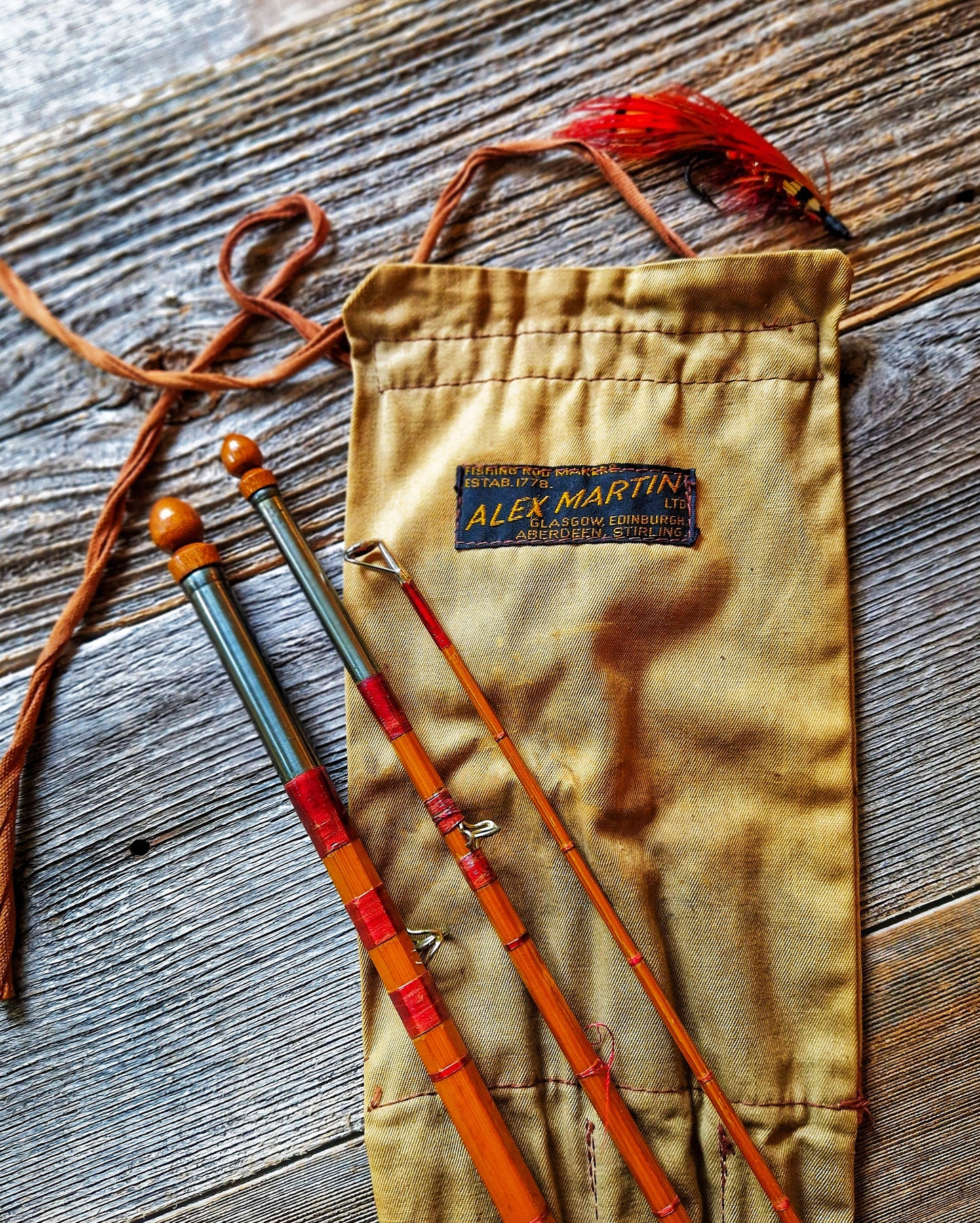 1940s Scottish Split Cane Fly Rod “The Popular” by Alex Martin | 3-Piece 9’10” Vintage Fishing Rod with Original Cloth Case