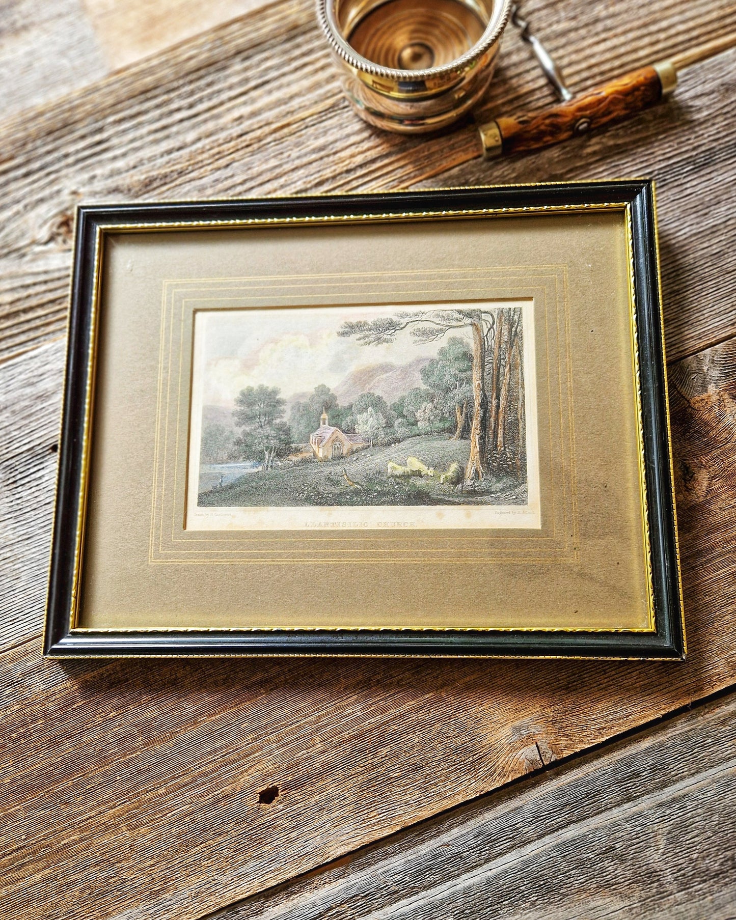 1830 Framed Hand-Colored Engraving “Llantisilio Church” by Henry Gastineau | 8-1/4 x 10-1/2 Antique Welsh Print