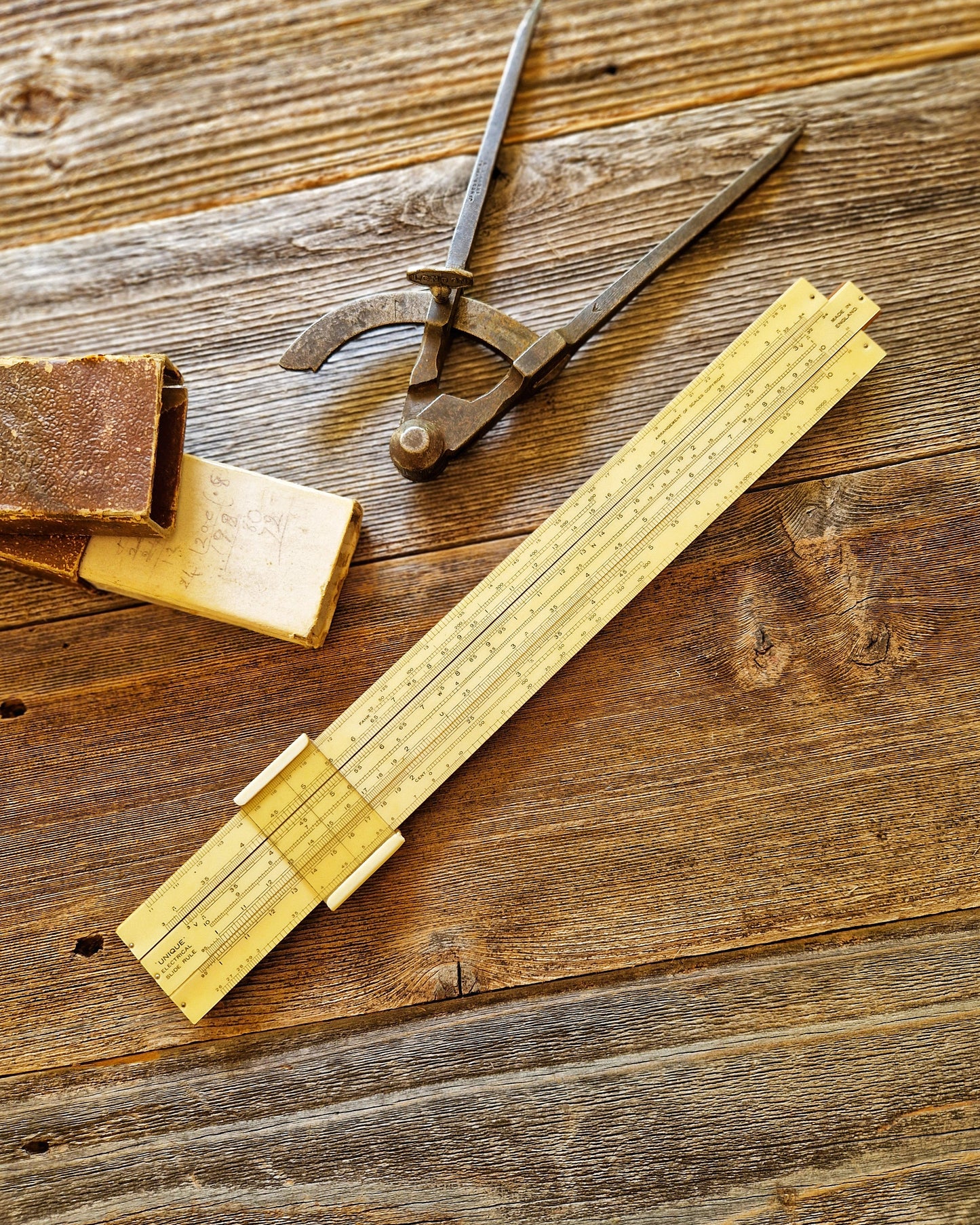 1950s Electrical Slide Rule in Original Box by Unique Slide Rule Company | British-Made Vintage Engineering Tool