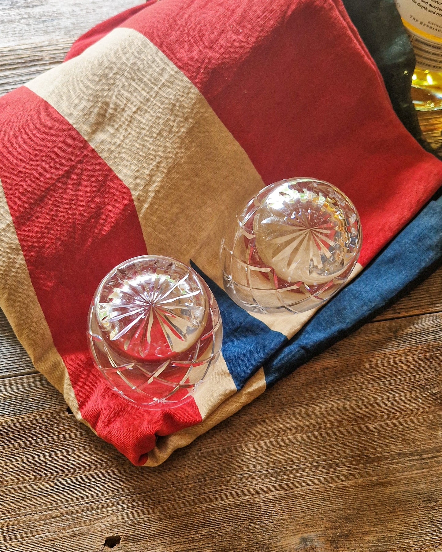 1960s Cut Crystal Whiskey Tumblers by Whitefriars of London in the Garland Pattern | Vintage British Barware (Set of 2)
