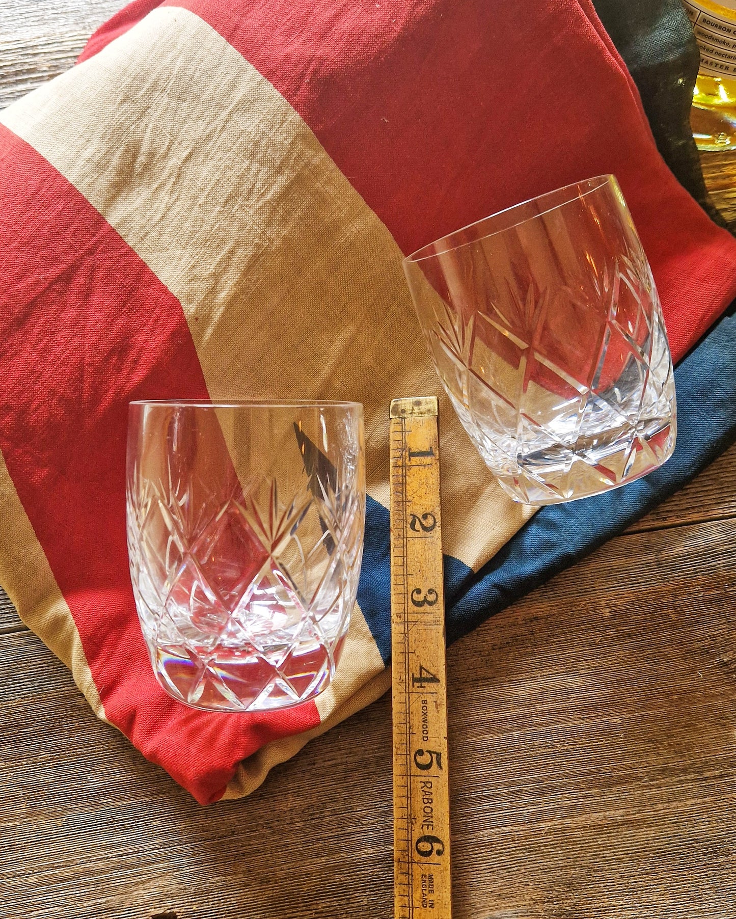 1960s Cut Crystal Whiskey Tumblers by Whitefriars of London in the Garland Pattern | Vintage British Barware (Set of 2)