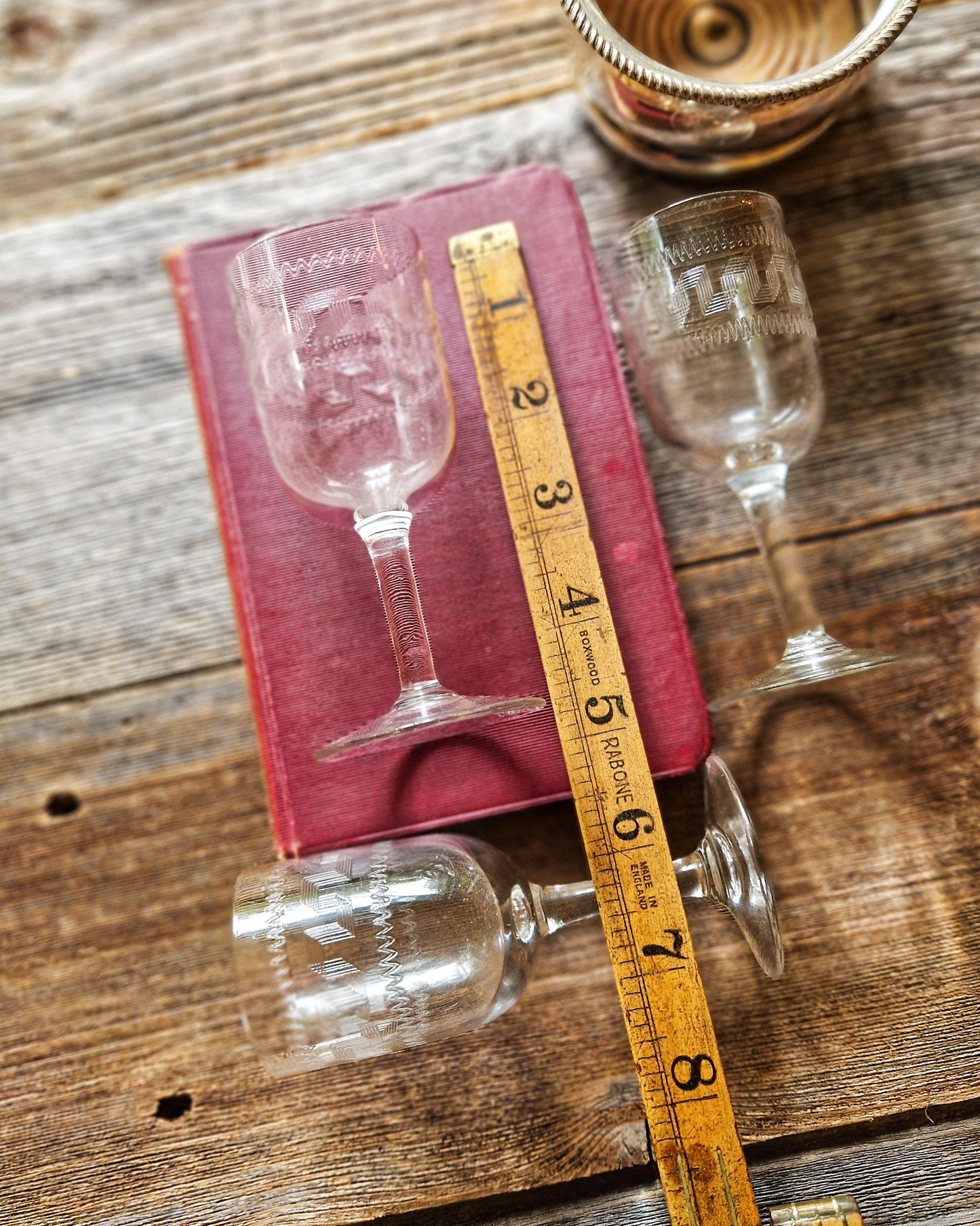 Trio of Edwardian Port Glasses c.1900–1915 | Greek Key Etched Design, English Antique Barware