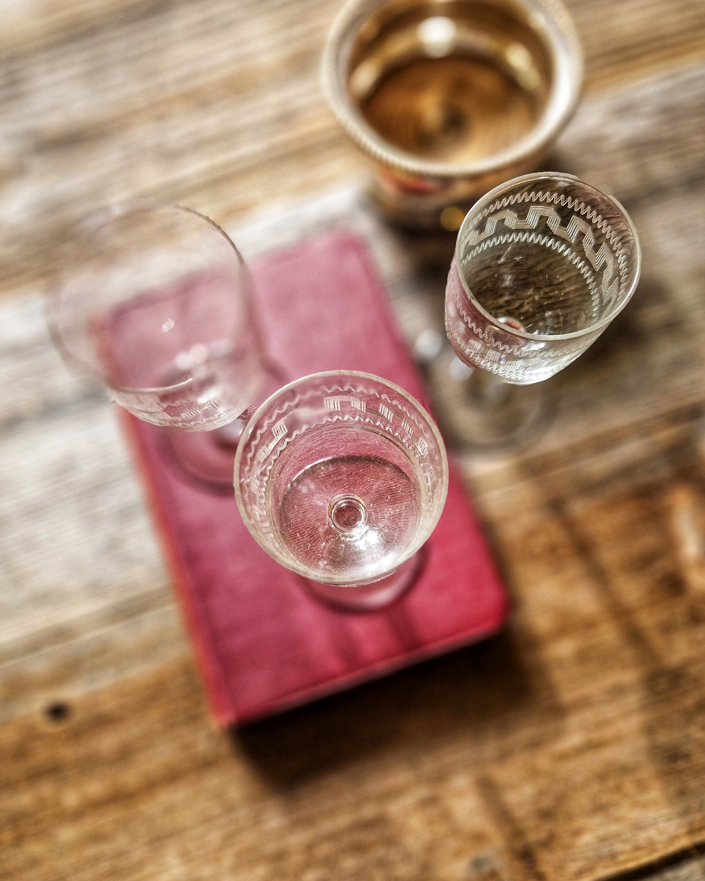 Trio of Edwardian Port Glasses c.1900–1915 | Greek Key Etched Design, English Antique Barware