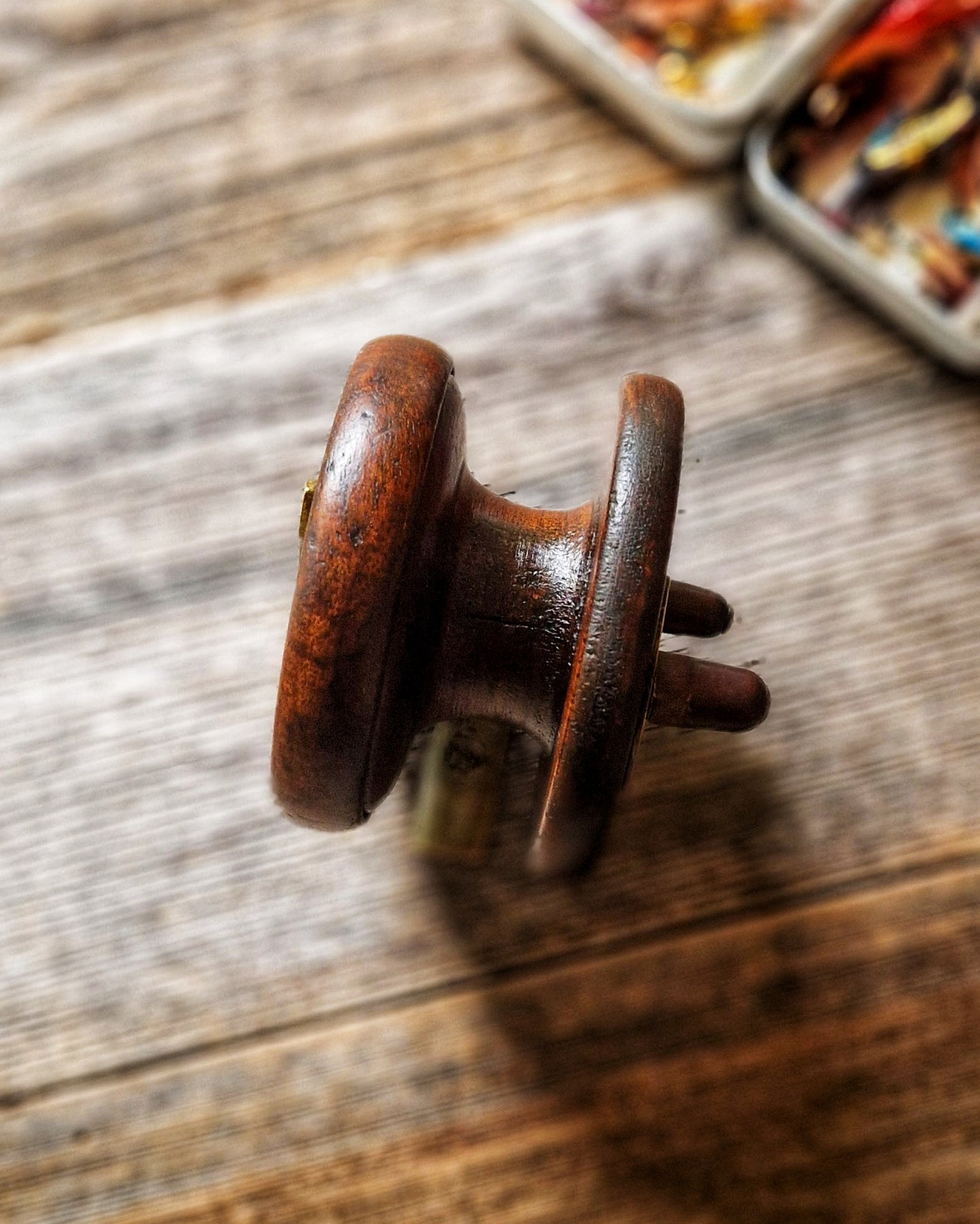 Allcock 3-Inch Wood & Brass Fishing Reel | Antique English Tackle, Early 1900s Fishing Collectible
