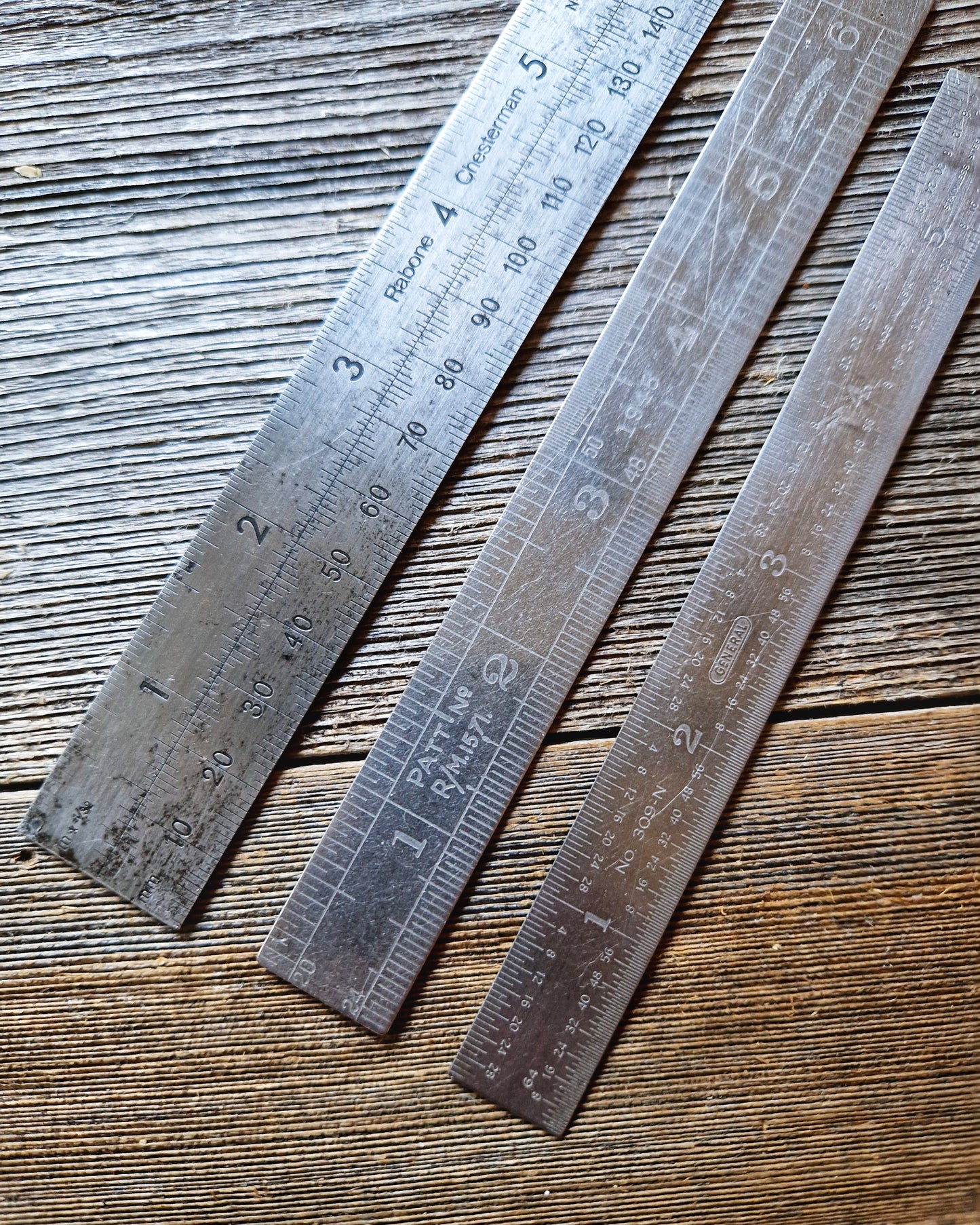 Set of 3 Mid-Century Steel Rules incl. 1945 ABC Military Issue | Vintage British & American Measuring Tools