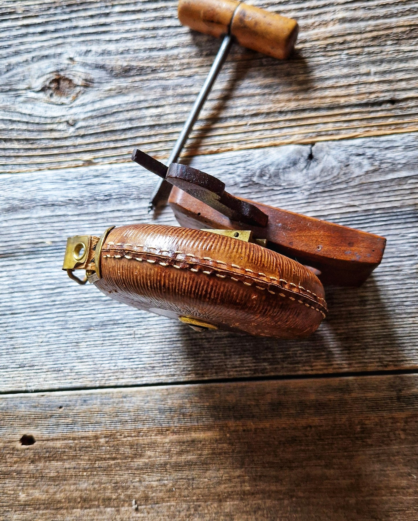 1950s Swordfish 10-Meter Cloth Tape Measure | Mid-Century Chinese Import with Brass Crank, Textured Resin Case