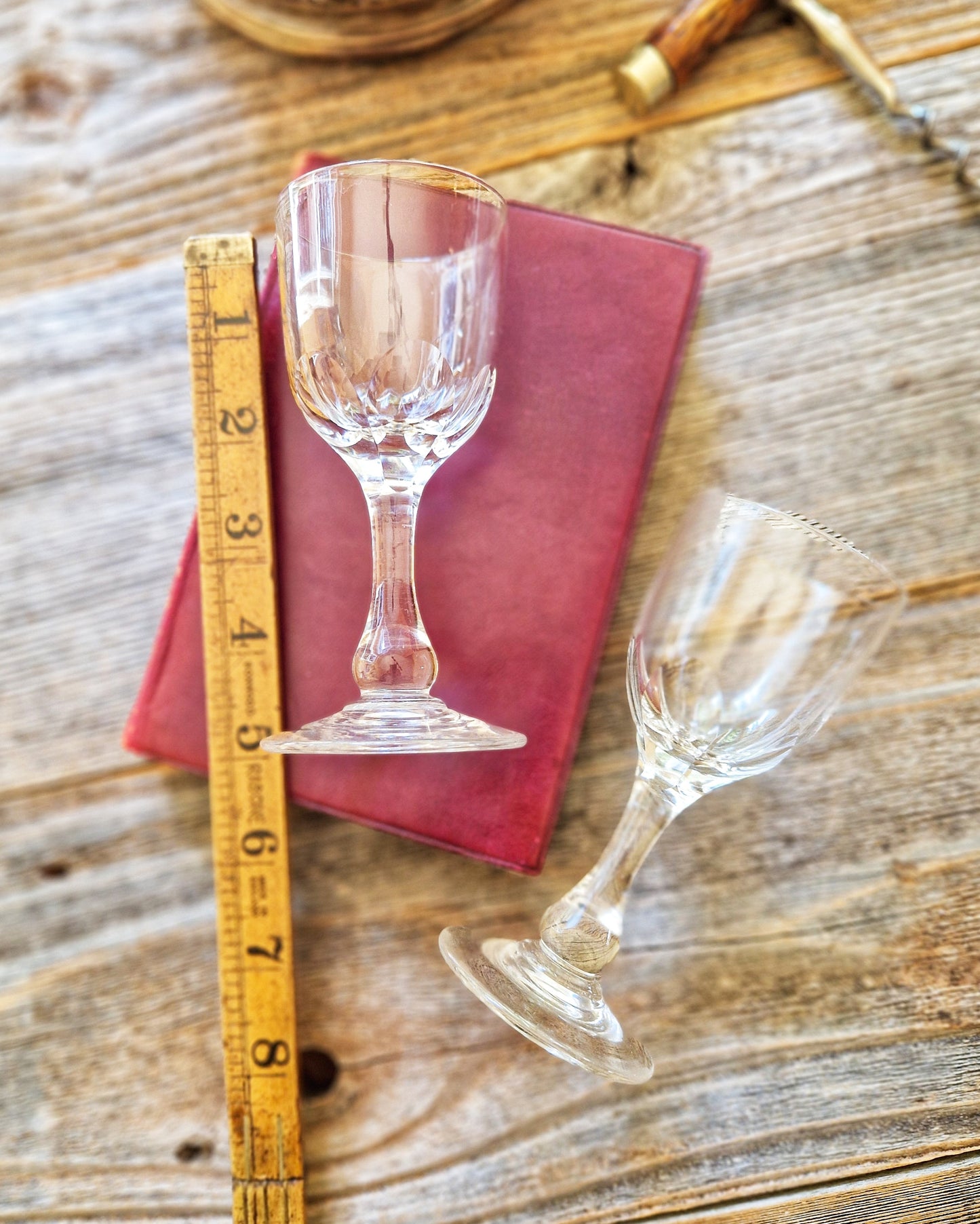 Pair of Hand-Blown Antique Port Glasses c. 1850-1880 | Petal Cut Victorian Barware