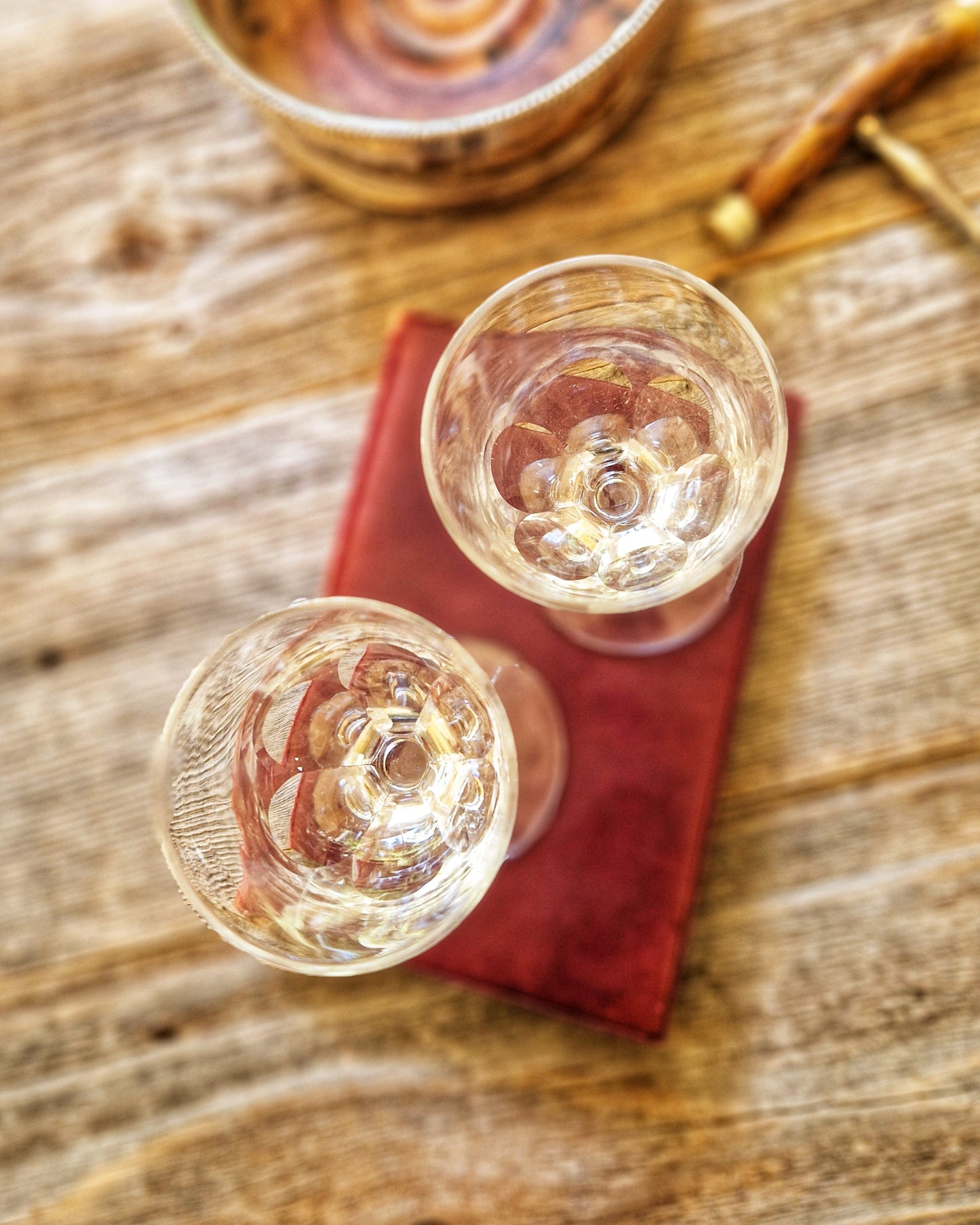 Pair of Hand-Blown Antique Port Glasses c. 1850-1880 | Petal Cut Victorian Barware