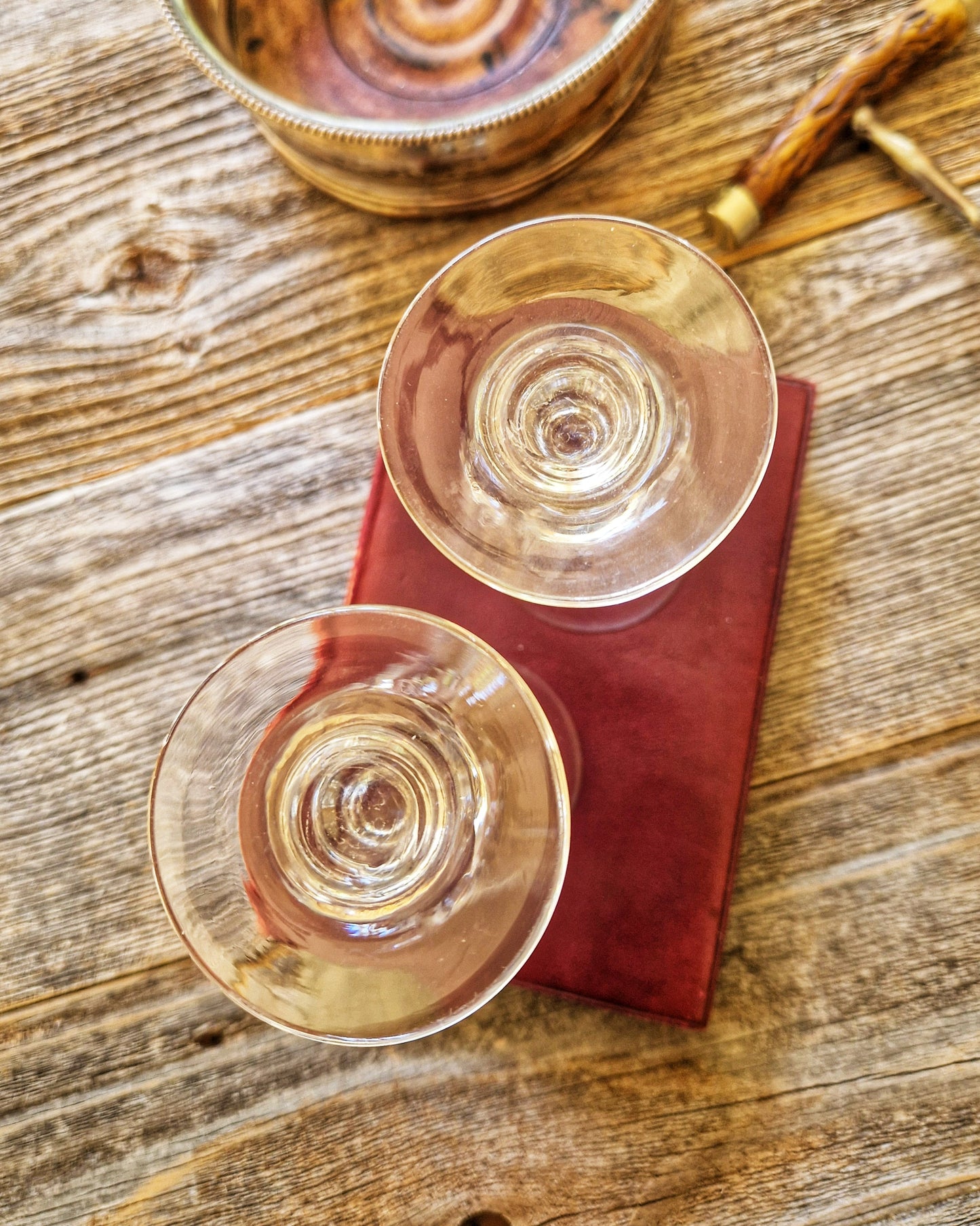 Pair of Hand-Blown Antique Port Glasses c. 1850-1880 | Petal Cut Victorian Barware