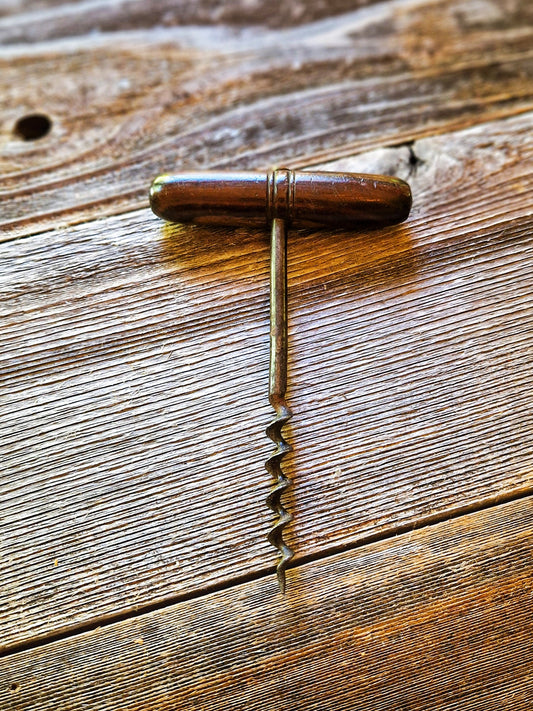 English Barrel-style Wood Corkscrew | Victorian Wine Collectible