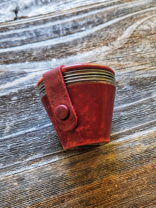 Set of 4 English Stirrup Cups in Red Leather Case