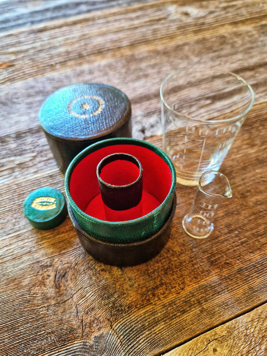 English Medicine Glass & Minim Measure in Leather Case