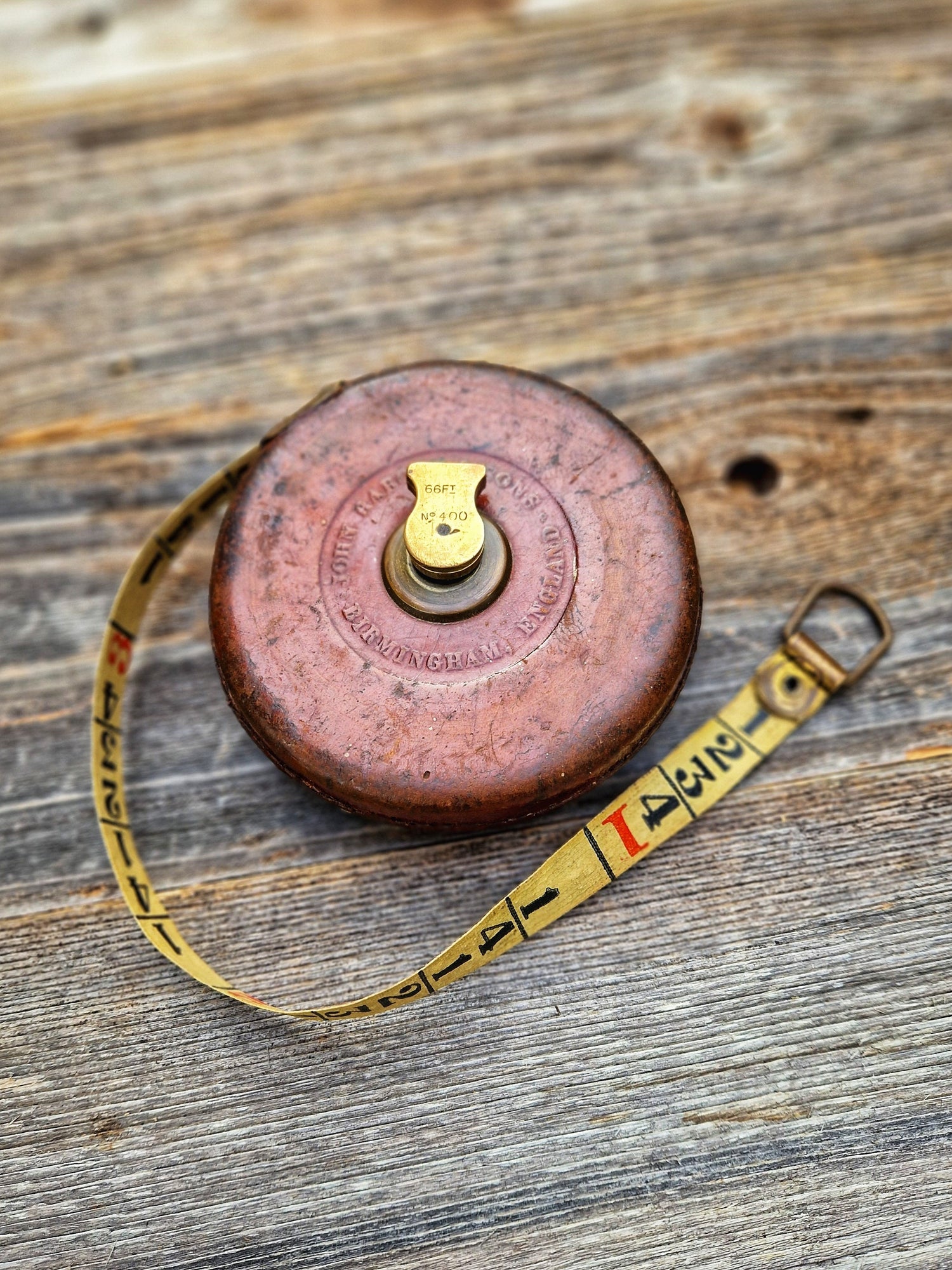 Rare John Rabone & Sons Girthing Tape Measure with Leather Case, Brass Fittings