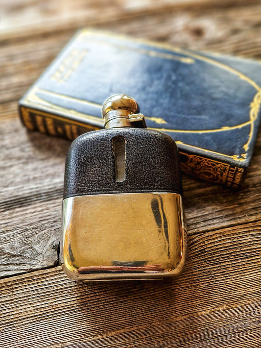 Exquisite 1930s James Dixon & Sons Leather & Silver Plate Hip Flask