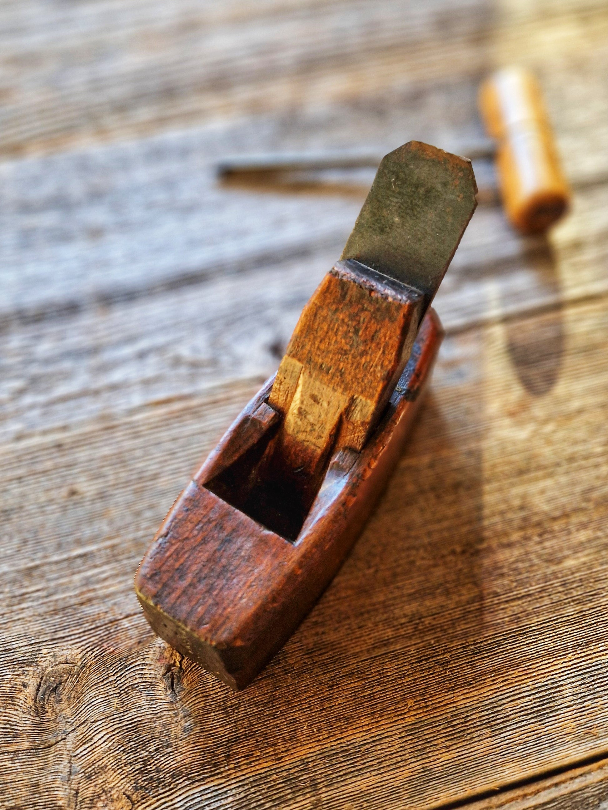 Unique Vintage Coffin-Style Wood & Brass Smoothing Plane