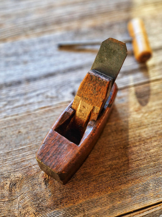 Unique Vintage Coffin-Style Wood & Brass Smoothing Plane
