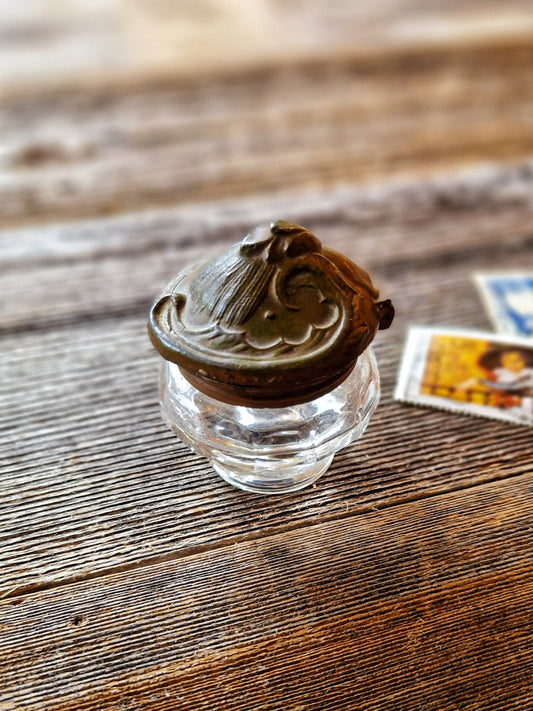 Elegant Art Nouveau Pewter & Glass Inkwell c. 1900
