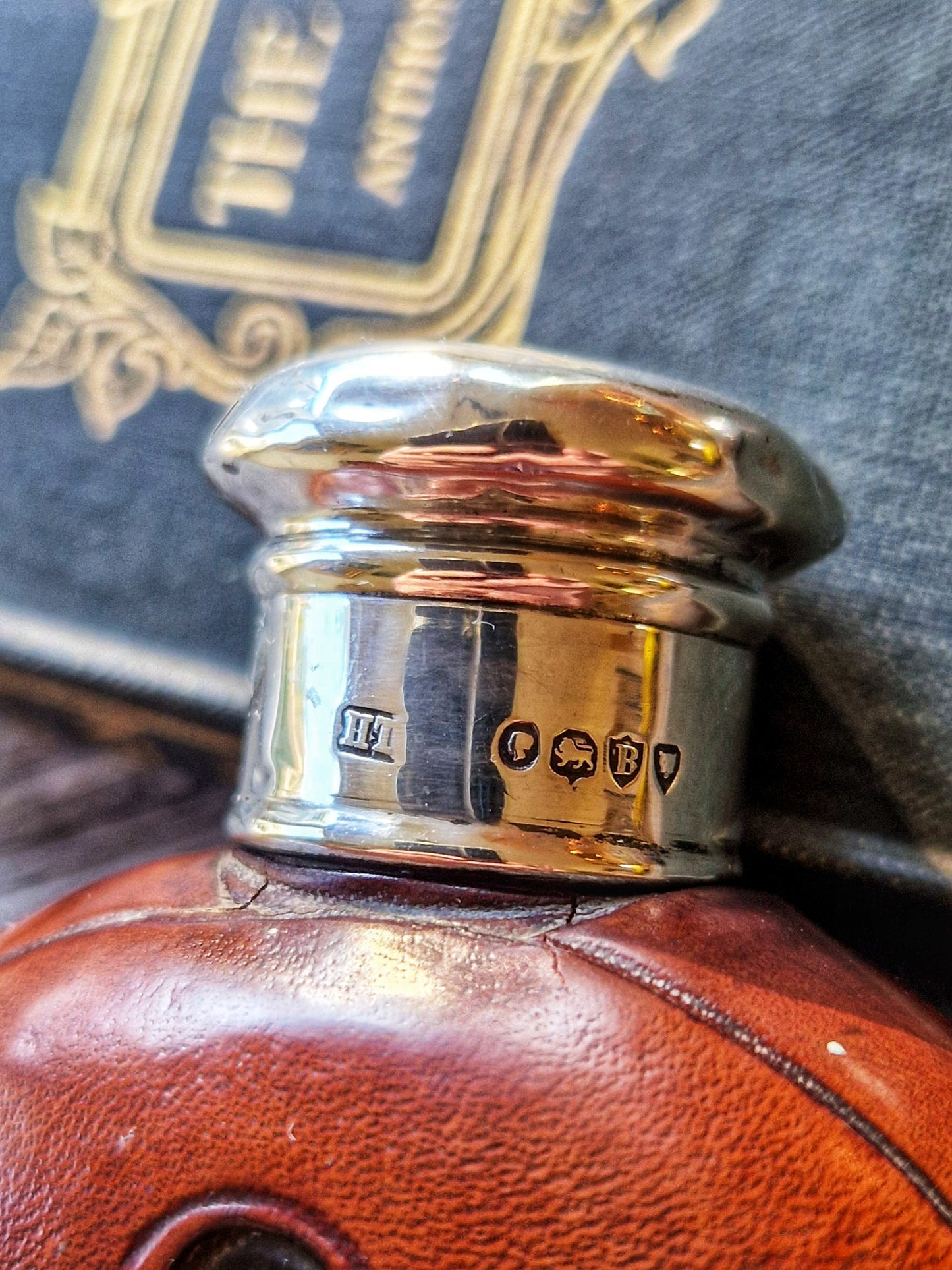 Distinguished 1877 Leather & Silver Hip Flask
