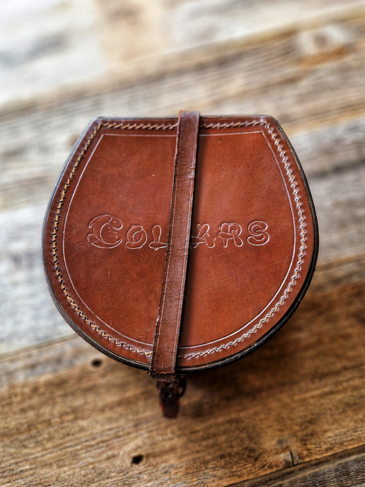 Superb Edwardian Leather Collar Box with 2 Original Club Collars | Vintage Menswear