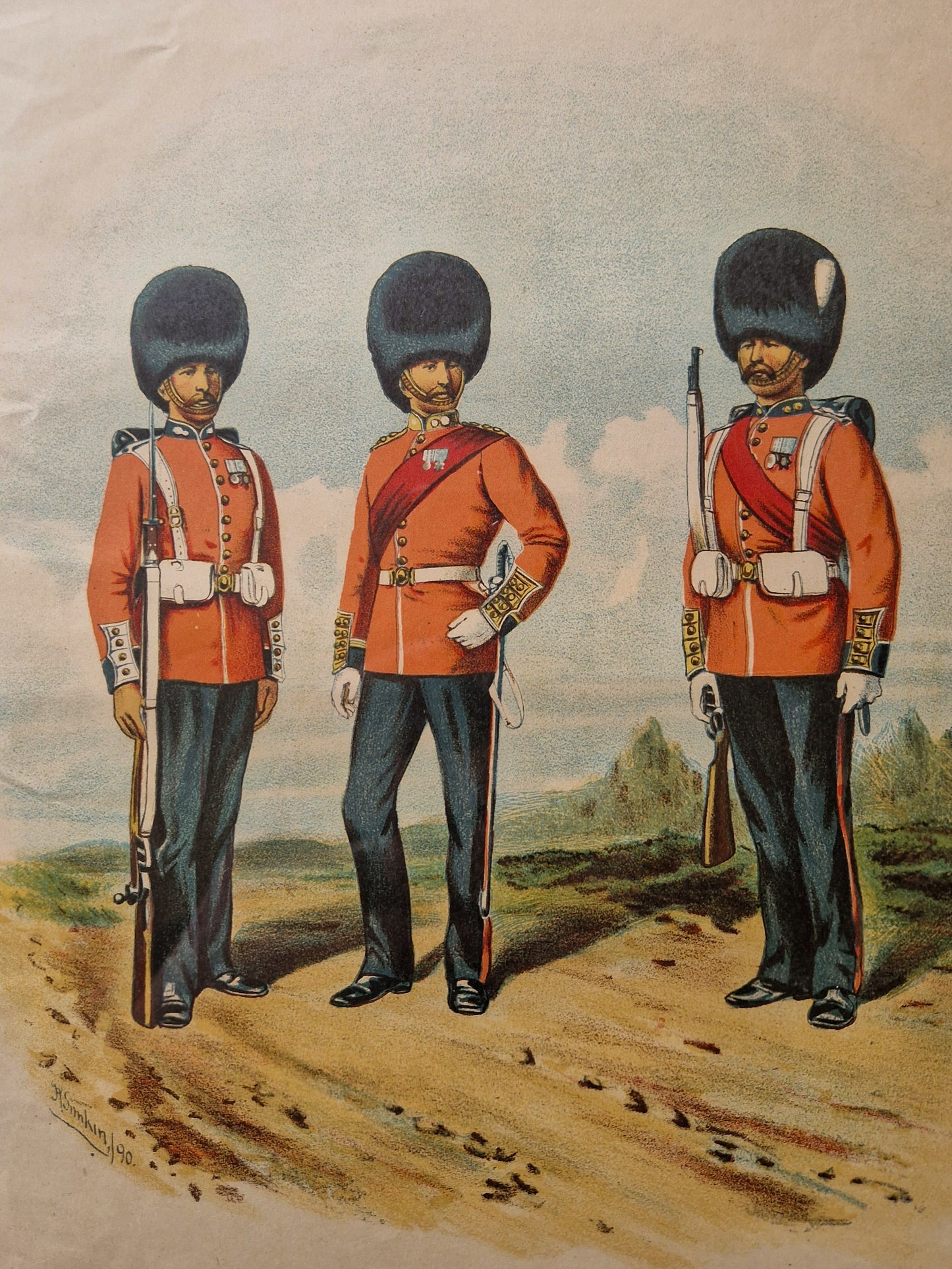 1890s Antique Print “Grenadier Guards” by Richard Simkin | Framed Color Lithograph