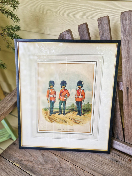 1890s Antique Print “Grenadier Guards” by Richard Simkin | Framed Color Lithograph